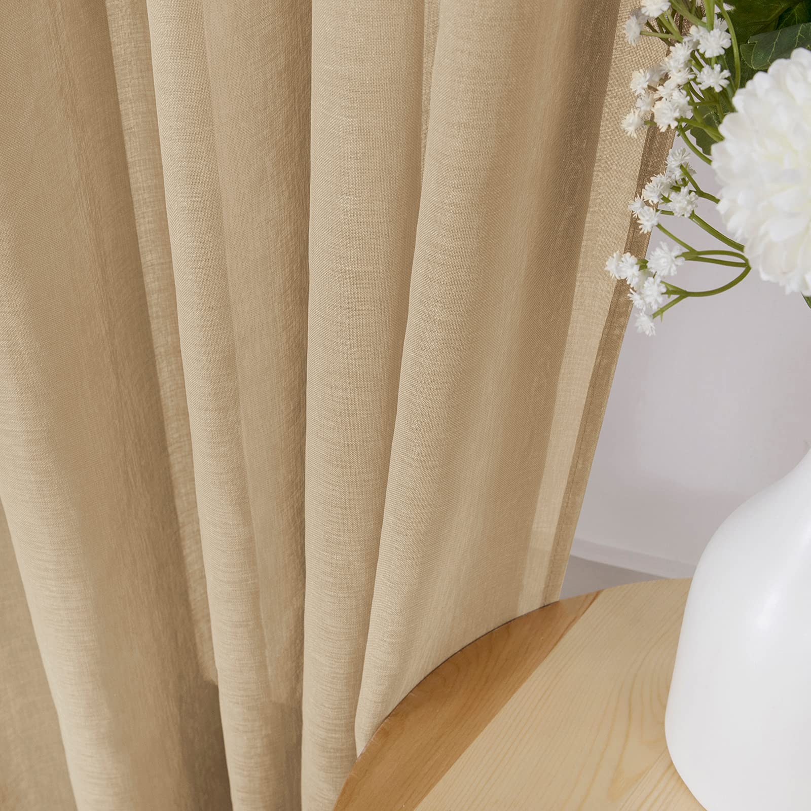 Sheer Curtains Bedroom Linen Textured Curtain Sheers Light Filtering Voile Rod Pocket Curtains for Living Room (2 Count)