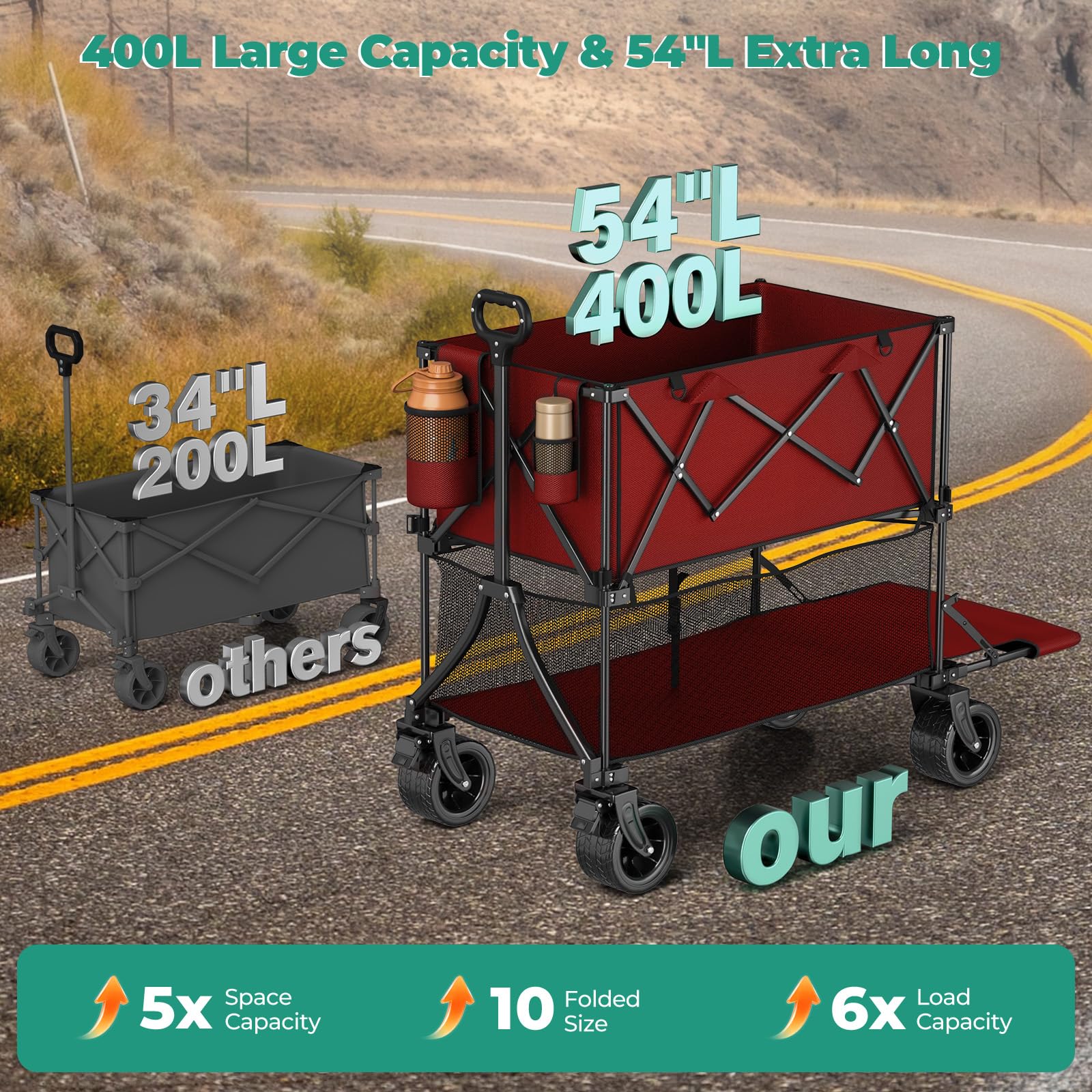 400L Double Decker Wagon Cart with Brakes