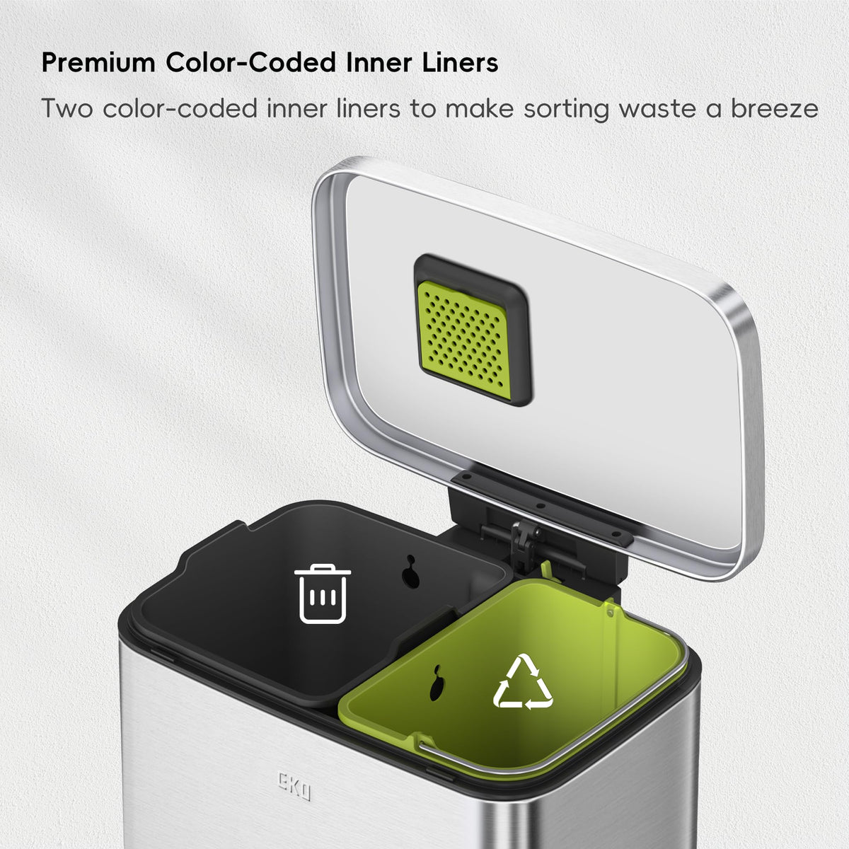 Madison Brushed Stainless 25L+20L Dual Compartment Step Trash Can with Inner Liner