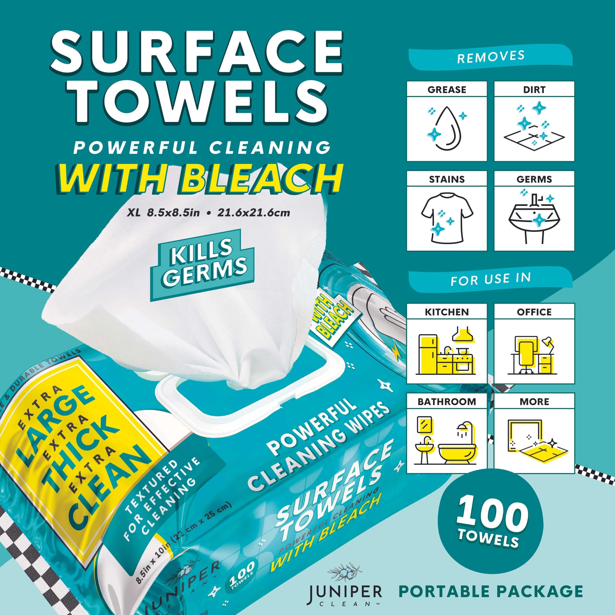 3 Packs Surface Wipes with Bleach (300 Count)