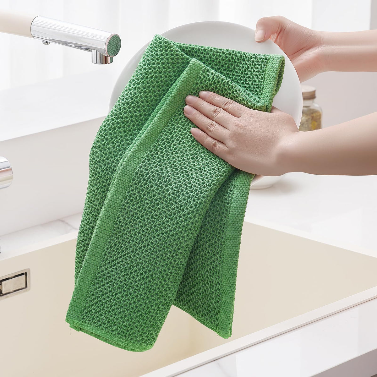 100% Cotton Oversized Waffle Weave Kitchen Towels 6 (6 Count)