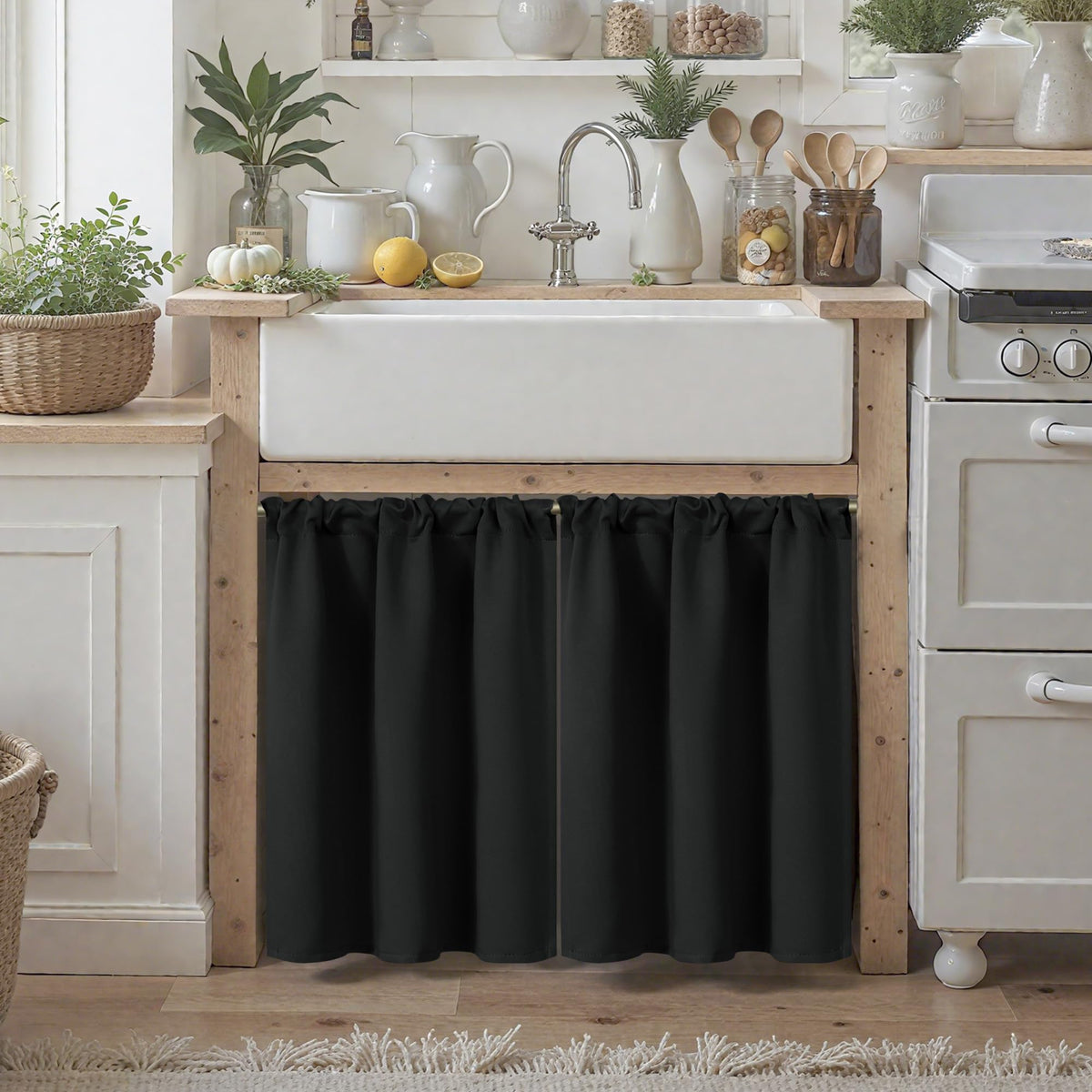 Black Cafe Curtains 24 Inch Length 2 Panels (2 Count)