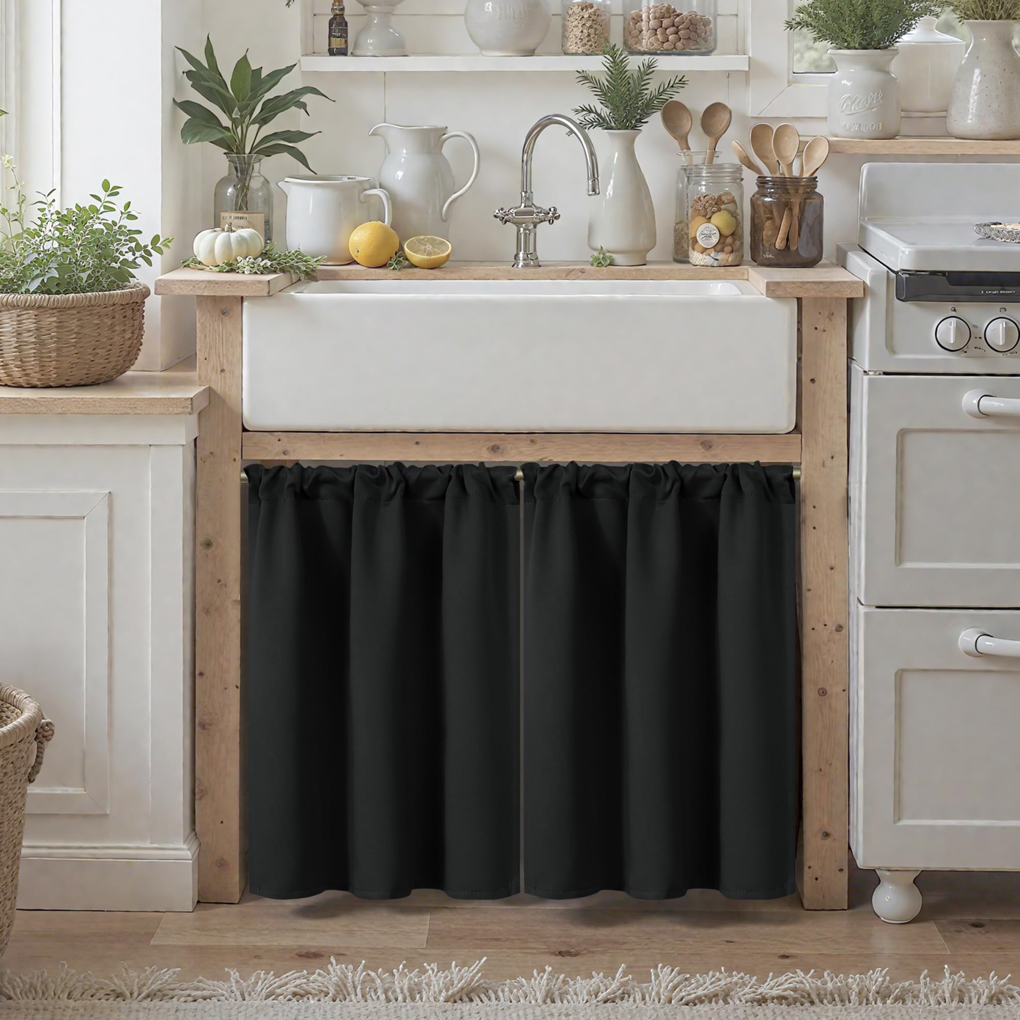 Black Cafe Curtains 24 Inch Length 2 Panels (2 Count)