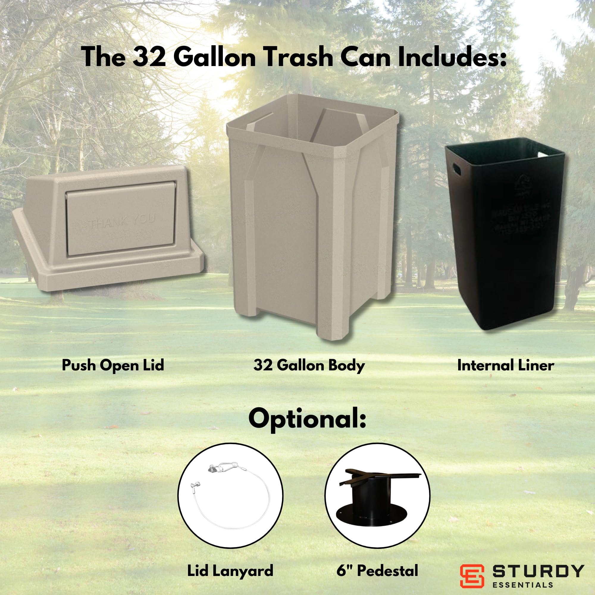 Campus Collection 32 Gallon Commercial Trash Can with Lid