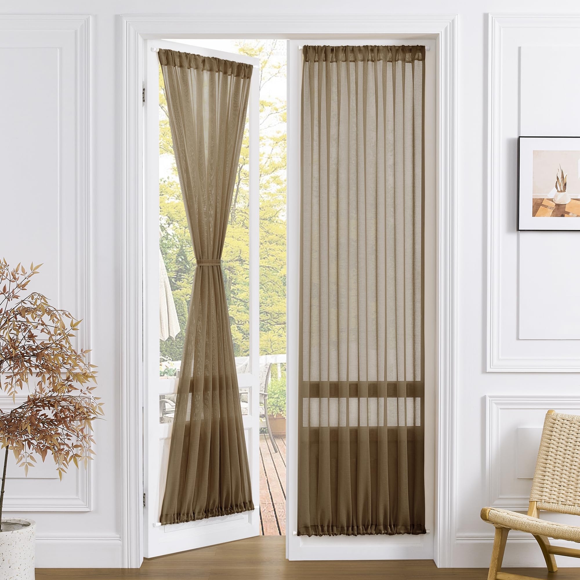 Sheer Door Curtain Closet Linen Textured Curtain Sheers Doorway Light Filtering Voile French Door Rod Pocket Curtains Patio Glass Doors