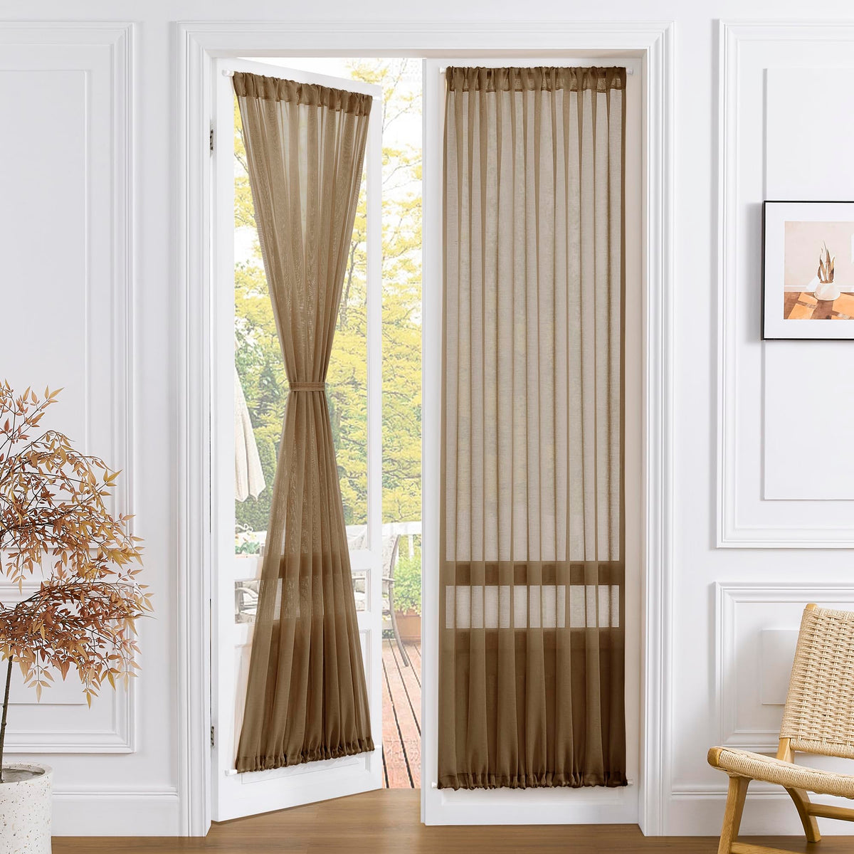 Sheer Door Curtains Closet Linen Textured Curtains Sheer Doorway Light Filtering Voile French Doors Rod Pocket Curtain Patio Glass Door