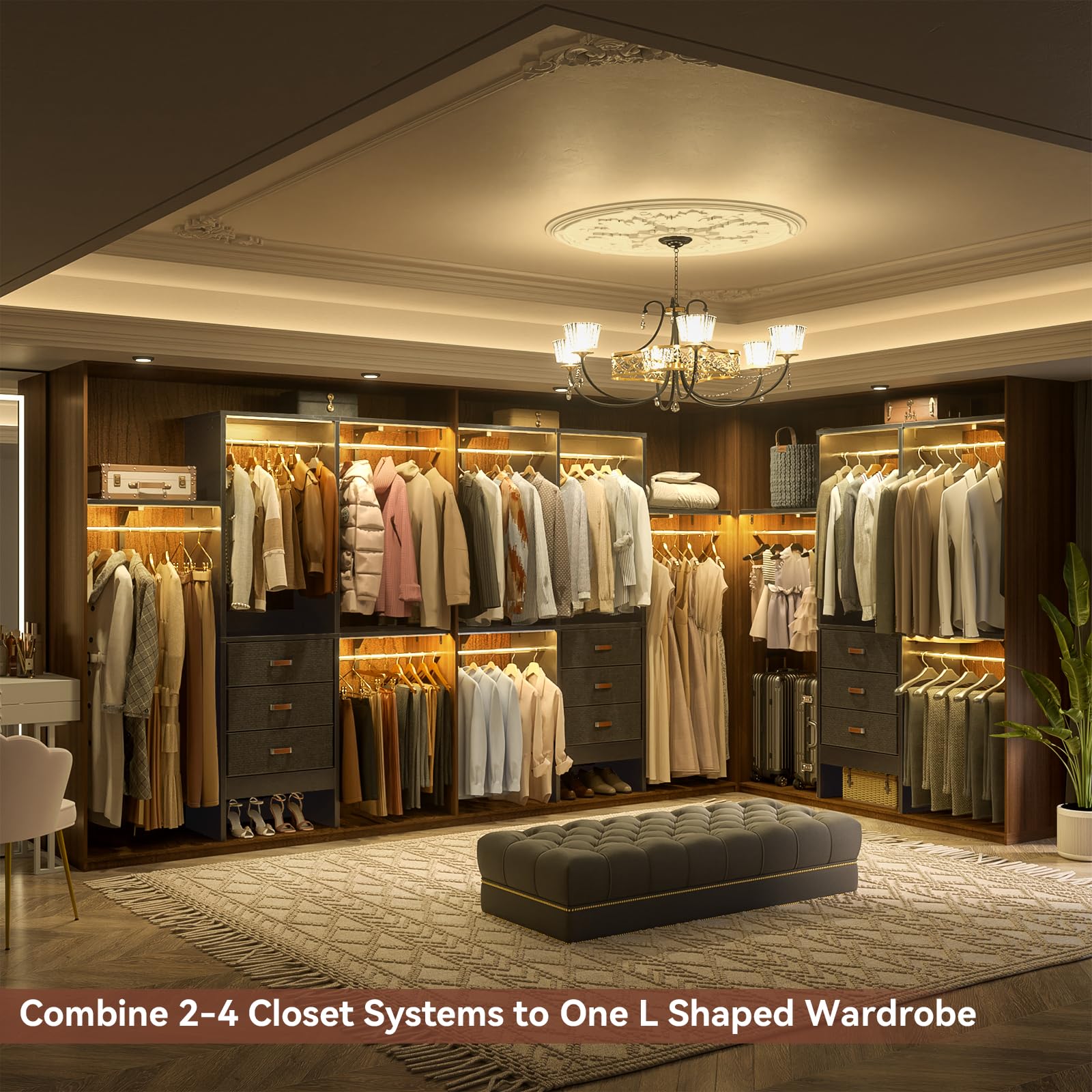 5FT Small Closet System with 3 Fabric Drawers