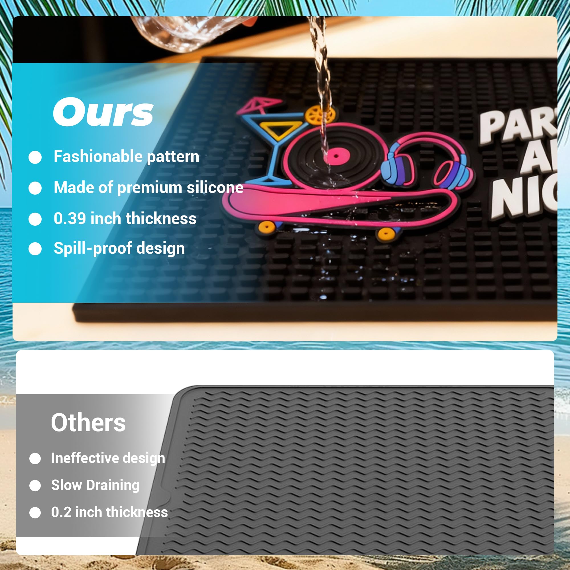 Neon Tiki Black Bar Mat 18 x 12 Inch