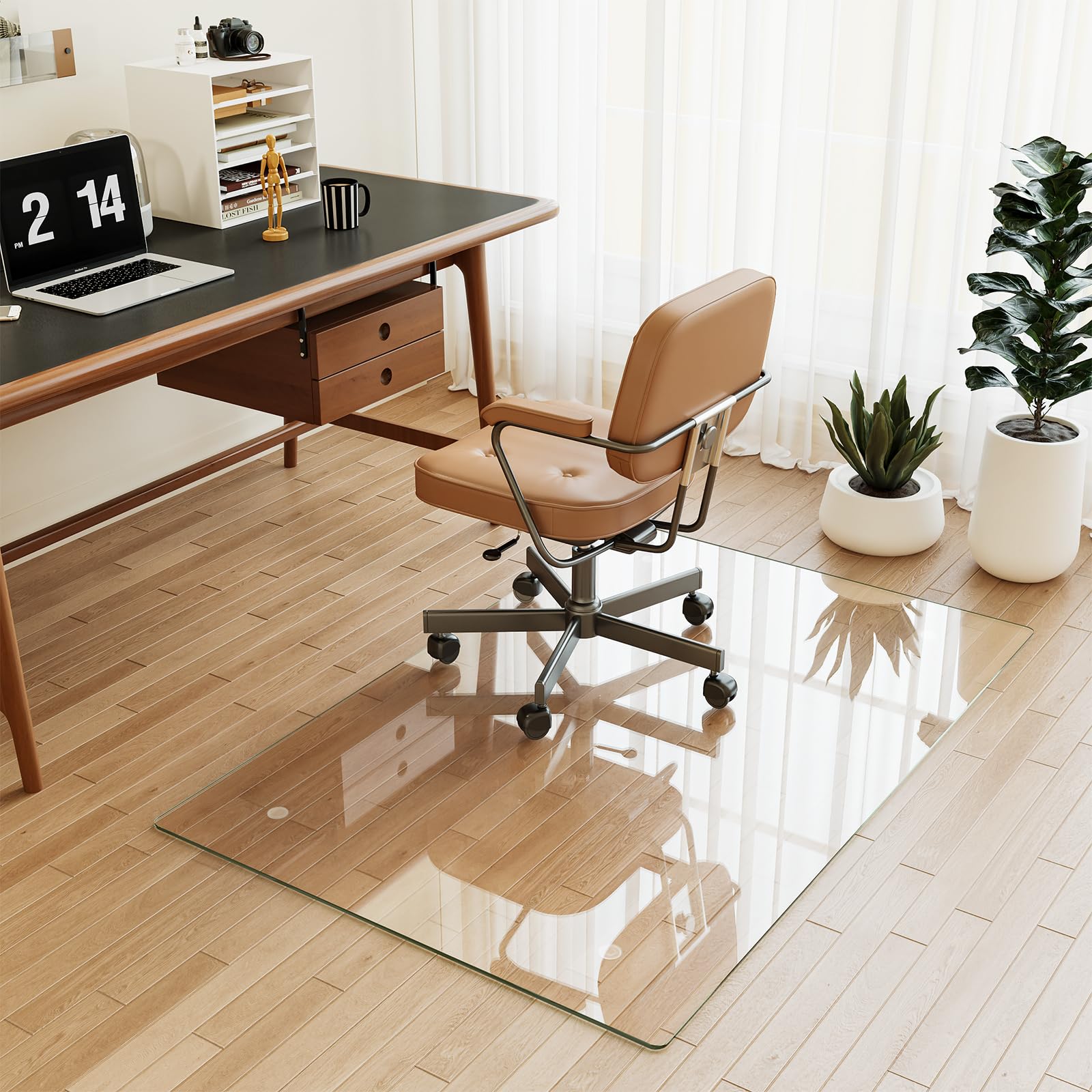 Tempered Glass] 30" x 48" Glass Office Chair Mat for Carpet