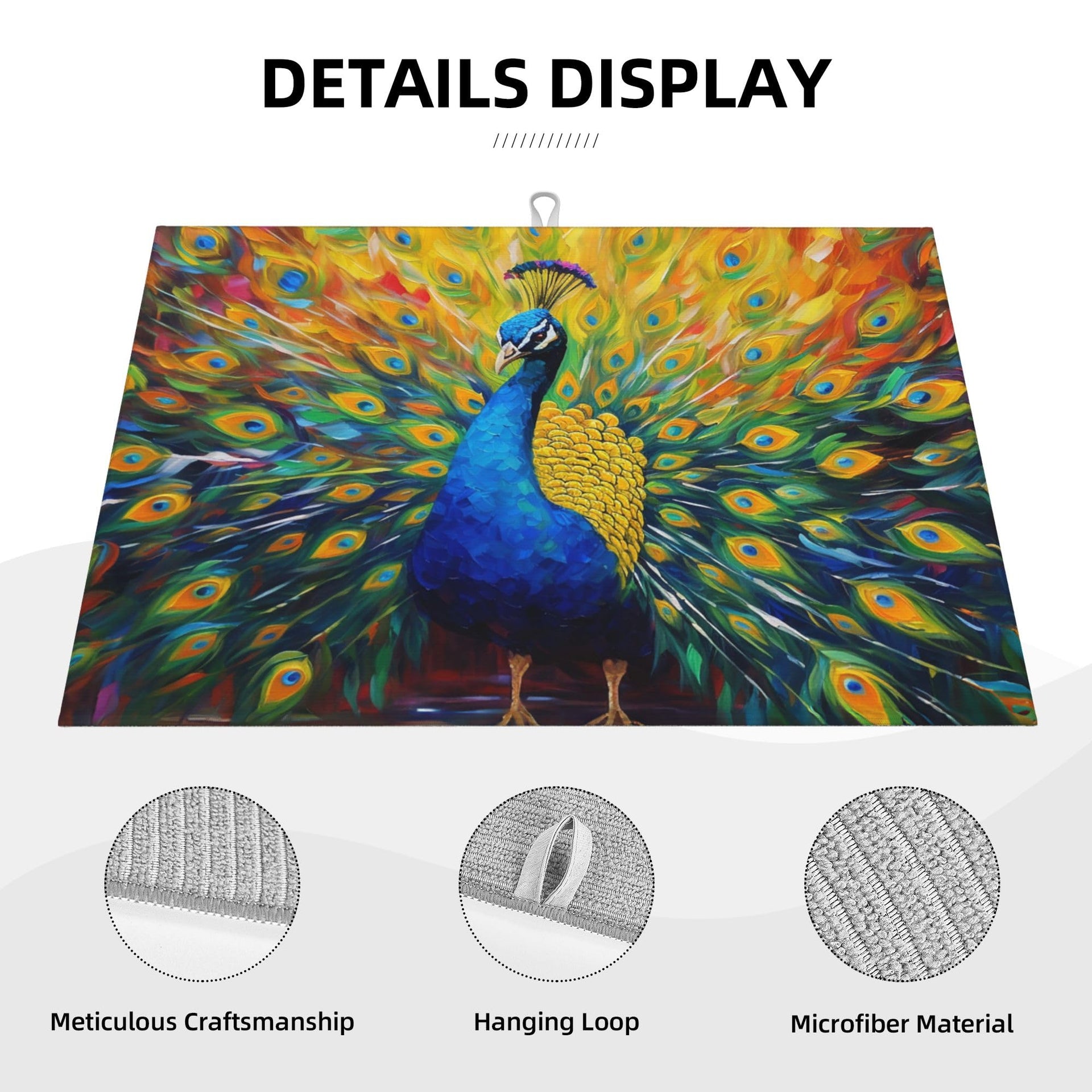 Beautiful Peacock Dish Drying Mat for Kitchen Counter 18"x24"