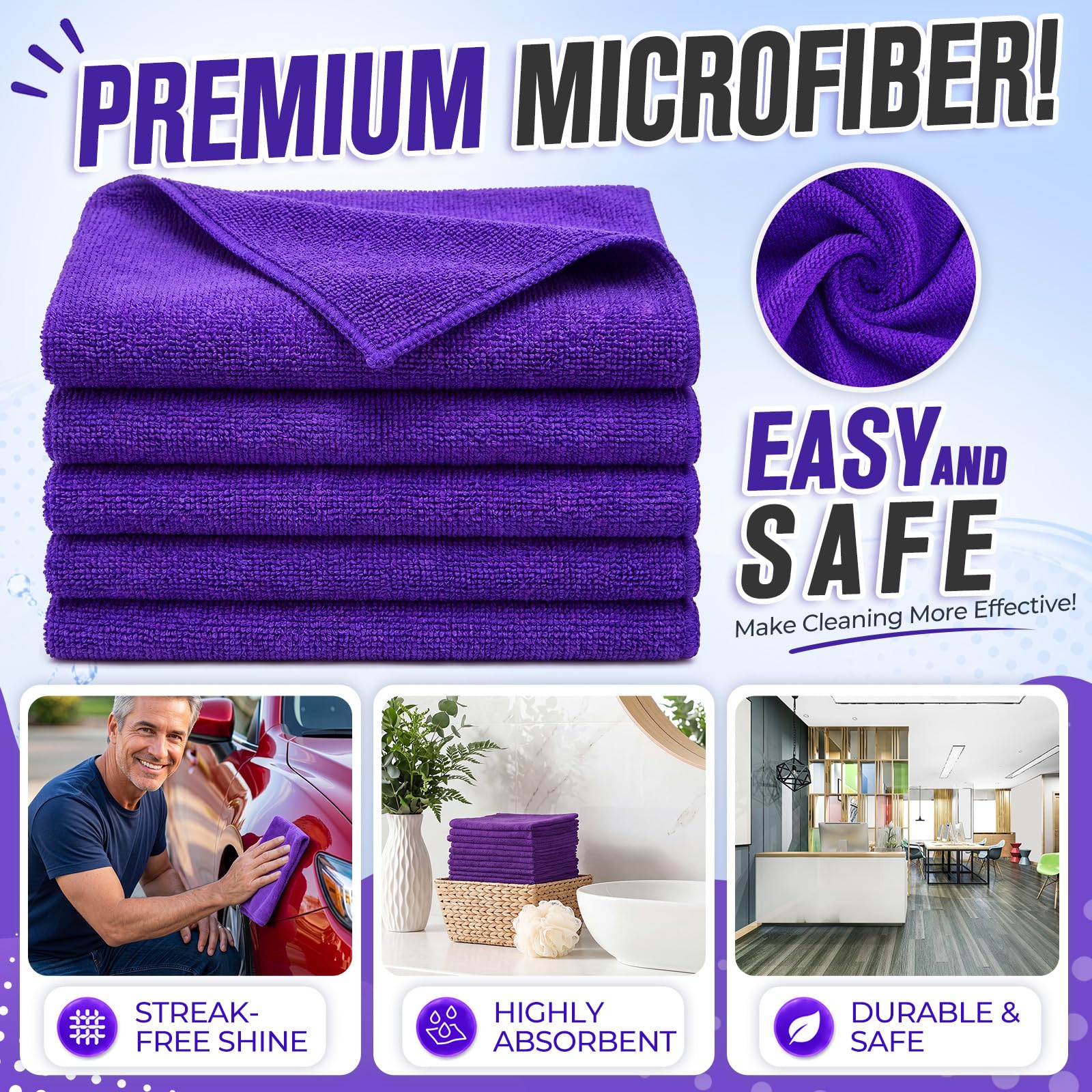 Microfiber Cleaning Cloths for Cars Ultra Absorbent Car Towels Drying Reusable Cleaning Supplies House Kitchen Window Microfiber Towel (60 Count)
