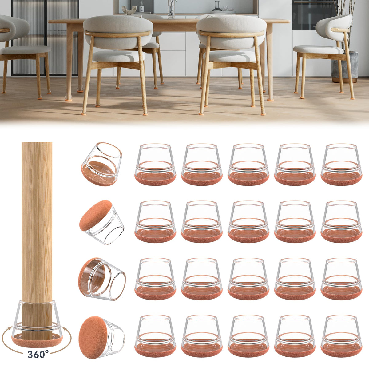 24PCS Upgraded Silicone Chair Leg Floor Protectors for Hardwood Floors (24 Count)