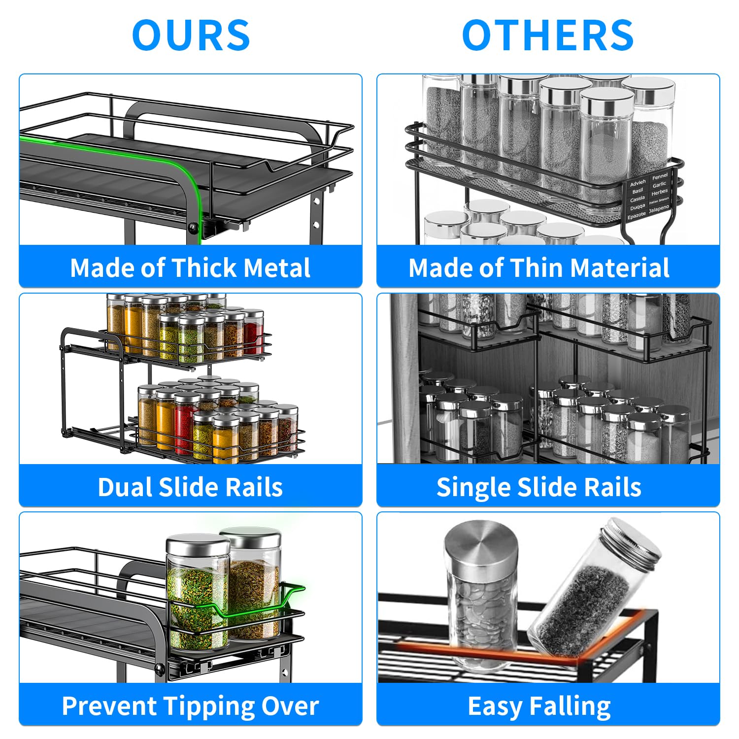 2 Tier Pull Out Spice Rack for Cabinet
