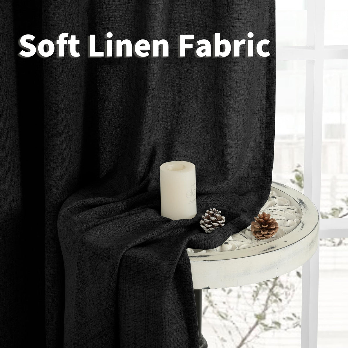 Black Linen Semi Sheer Curtains 52 X 63 Inch Length 2 Panels (2 Count)
