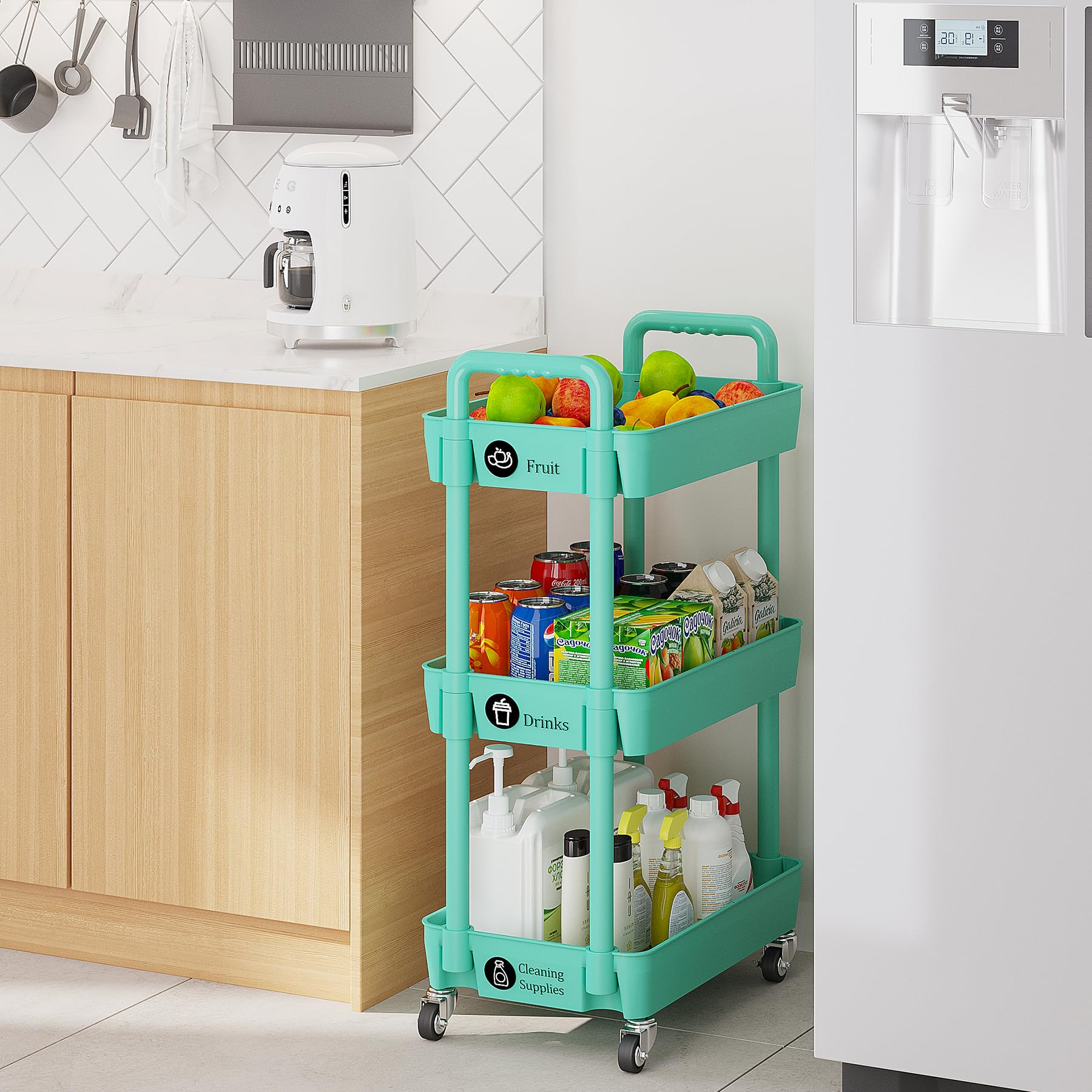 3 Tier Rolling Cart with Wheels (3 Count)