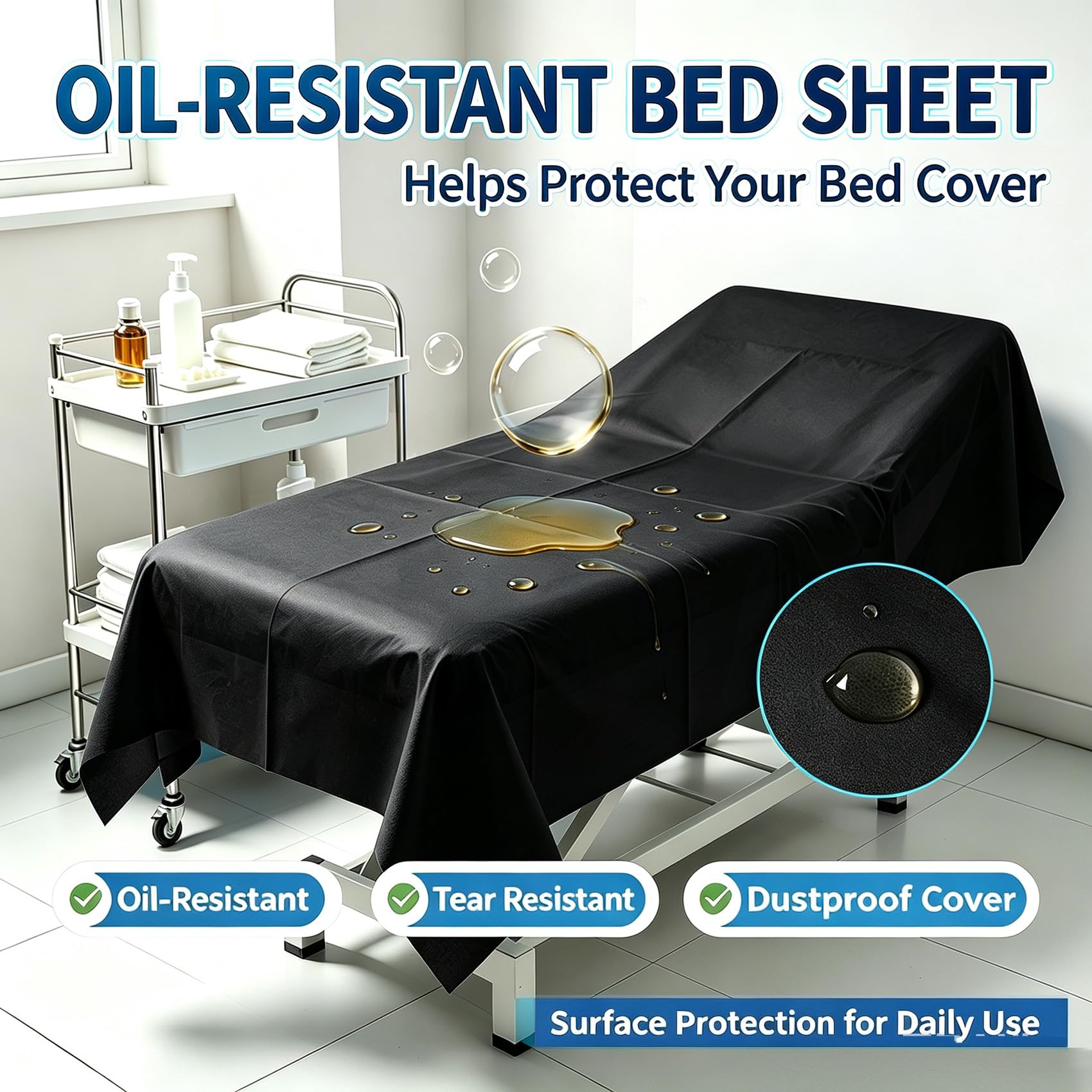 50PCS Massage Table Sheet Disposable Spa Bed Cover 75"x31" Waterproof Black (50 Count)