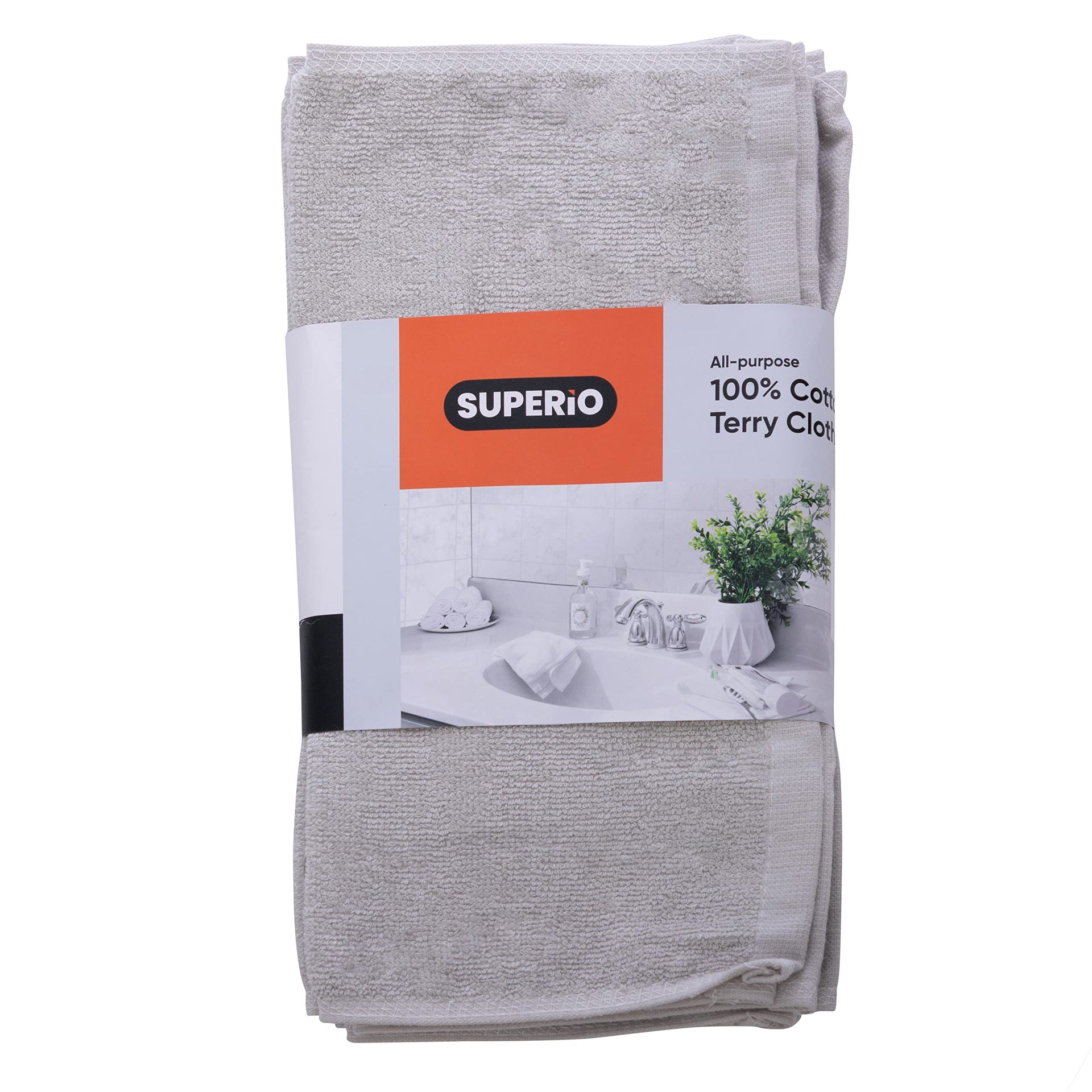 Cotton Terry Washcloths Grey Towels 100% Cotton Cleaning Cloth 16" Rags Wash Clothes for Body and Face (6 Count) - ModHome Supplies