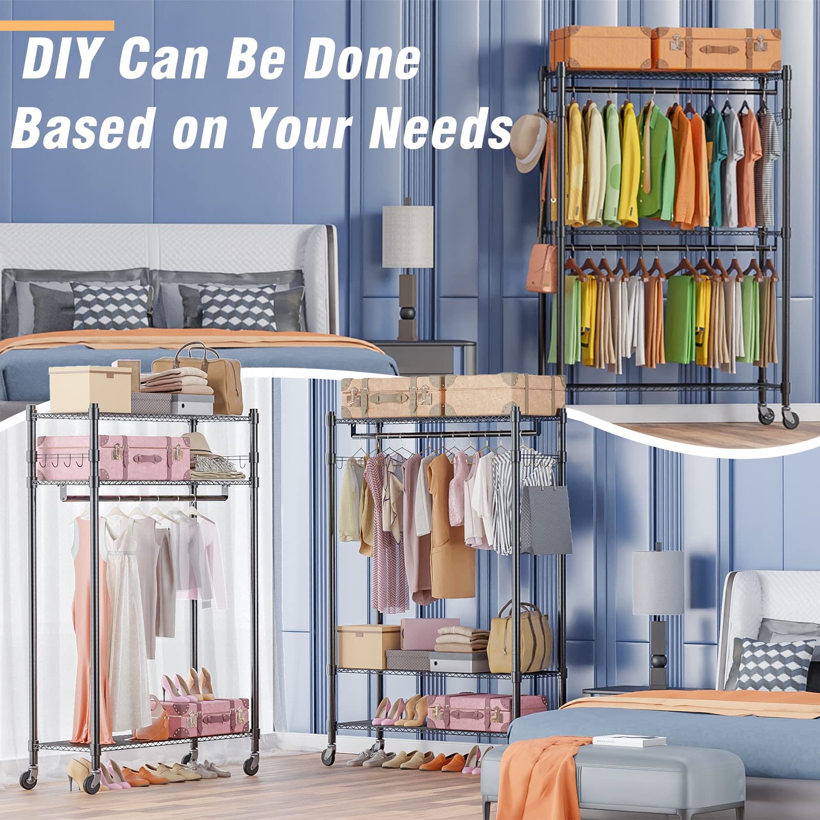 Rolling Garment Rack with Double Rod