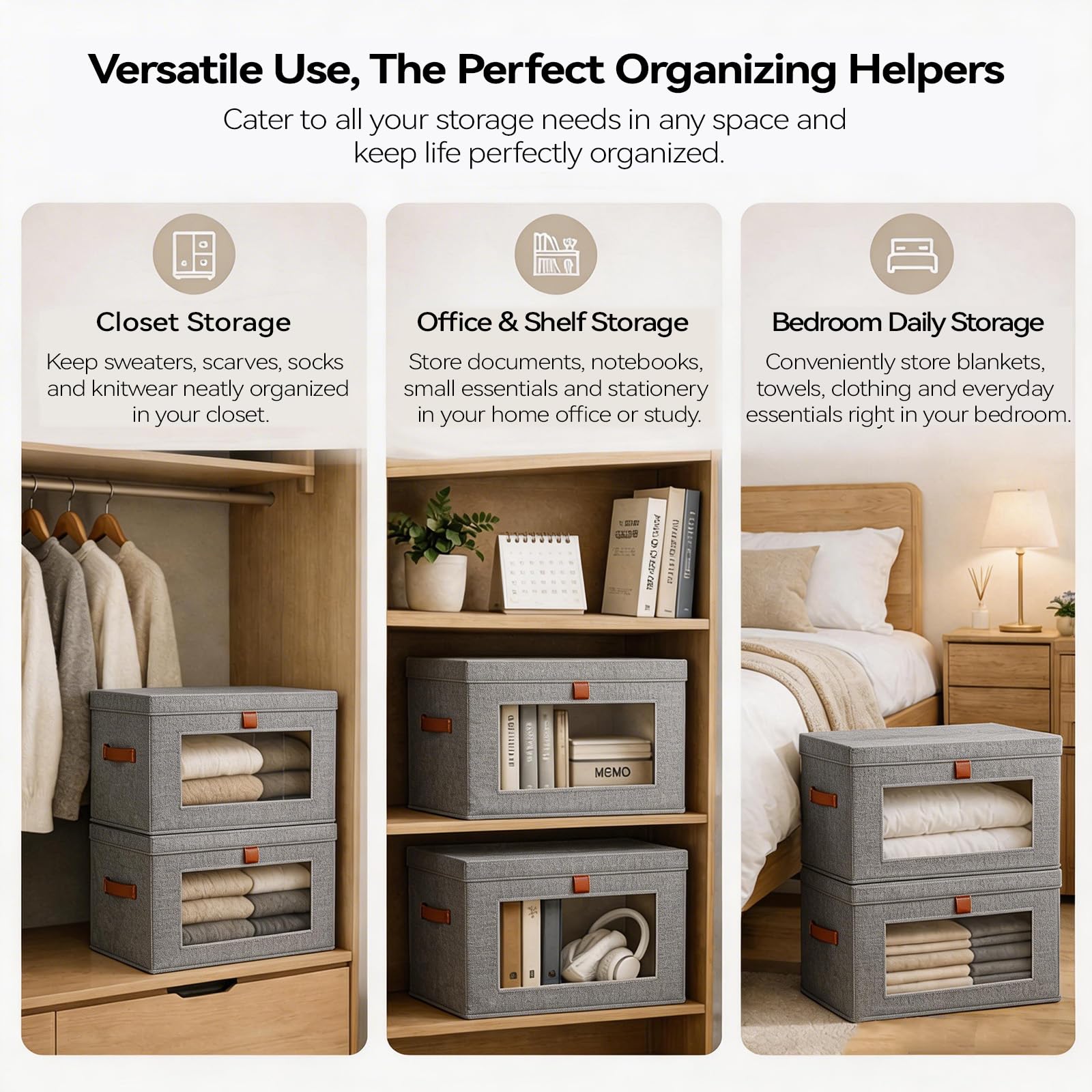 4 Pack Collapsible Stackable Storage Bins with Lids