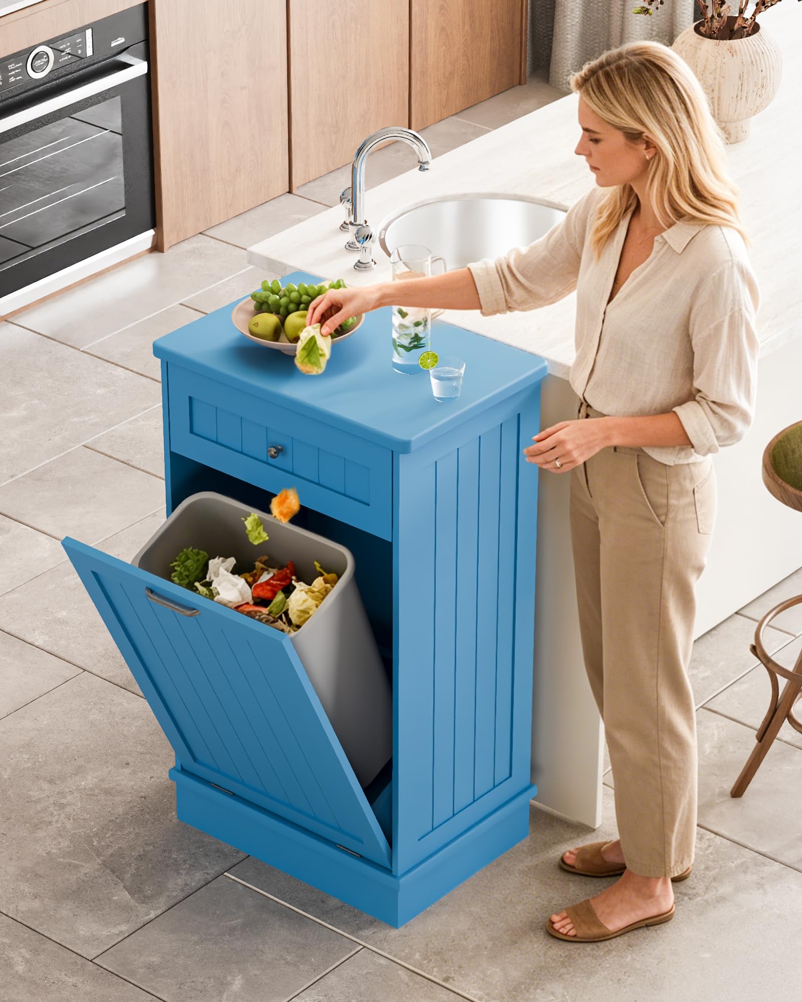 10 Gallon Tilt Out Trash Cabinet with Big Storage Drawer
