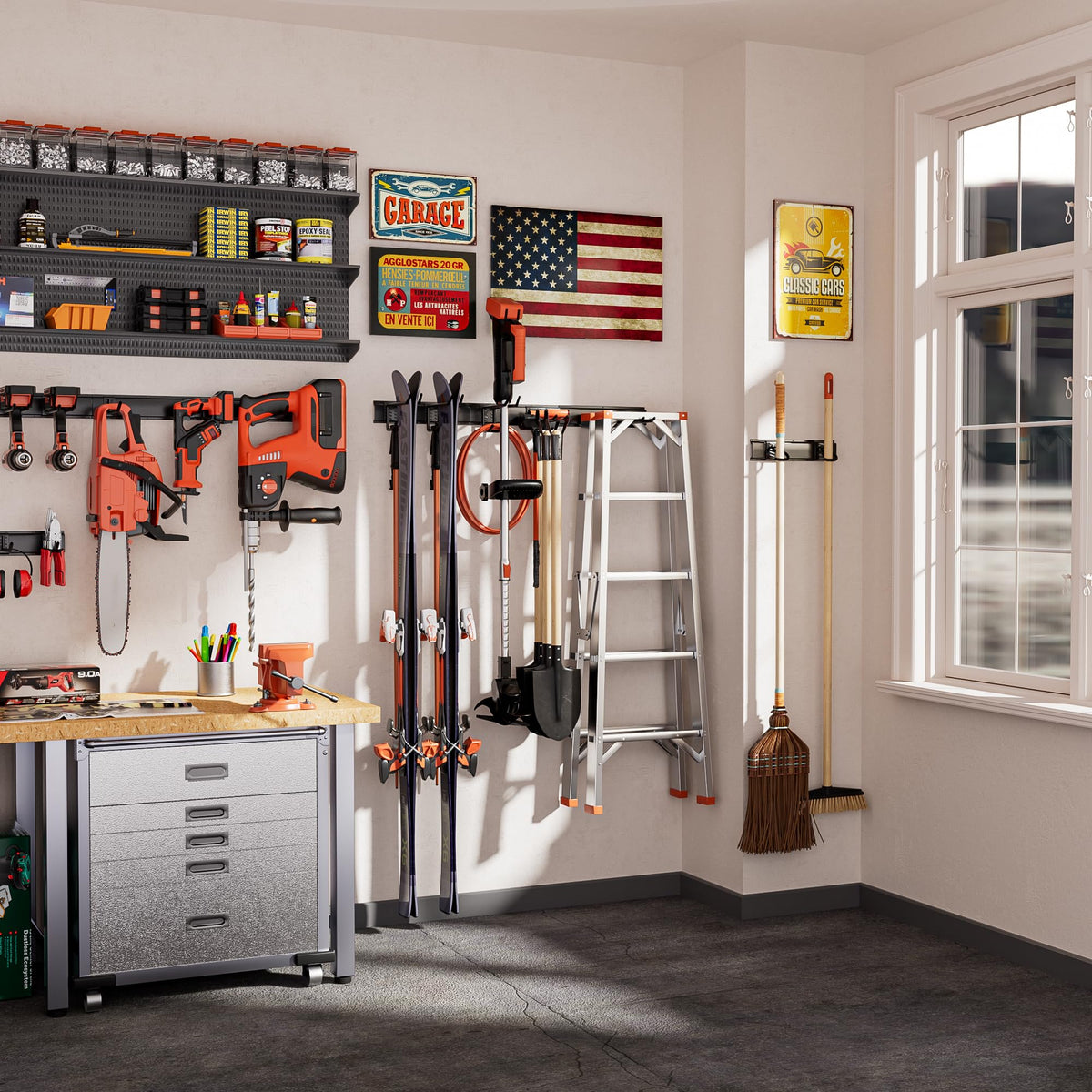 Heavy Duty Garden Tool Organizer Metal Wall Mount
