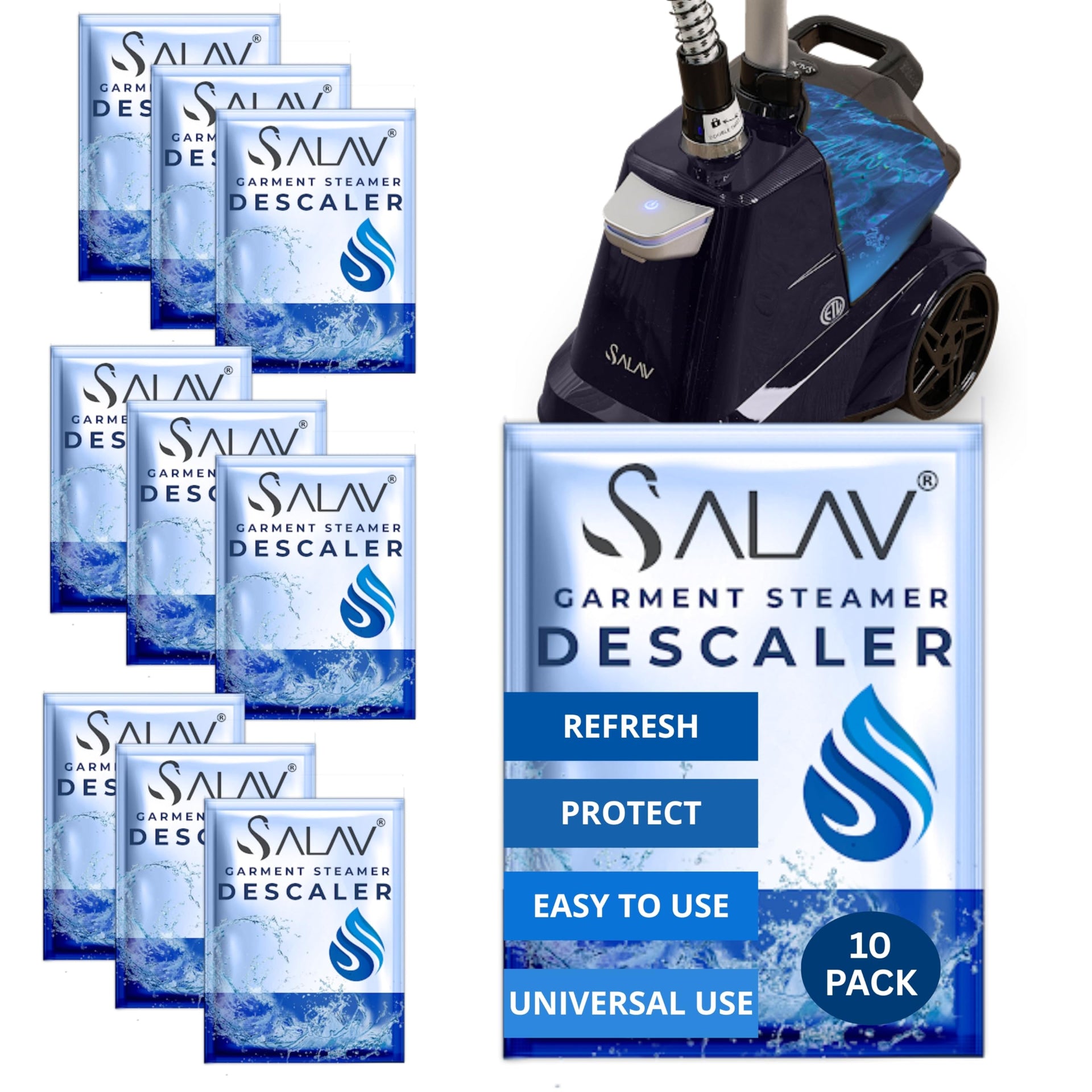 Garment Steamer Descaling Solution Decalcifier Packets for Mineral Deposits and Build (10 Count)