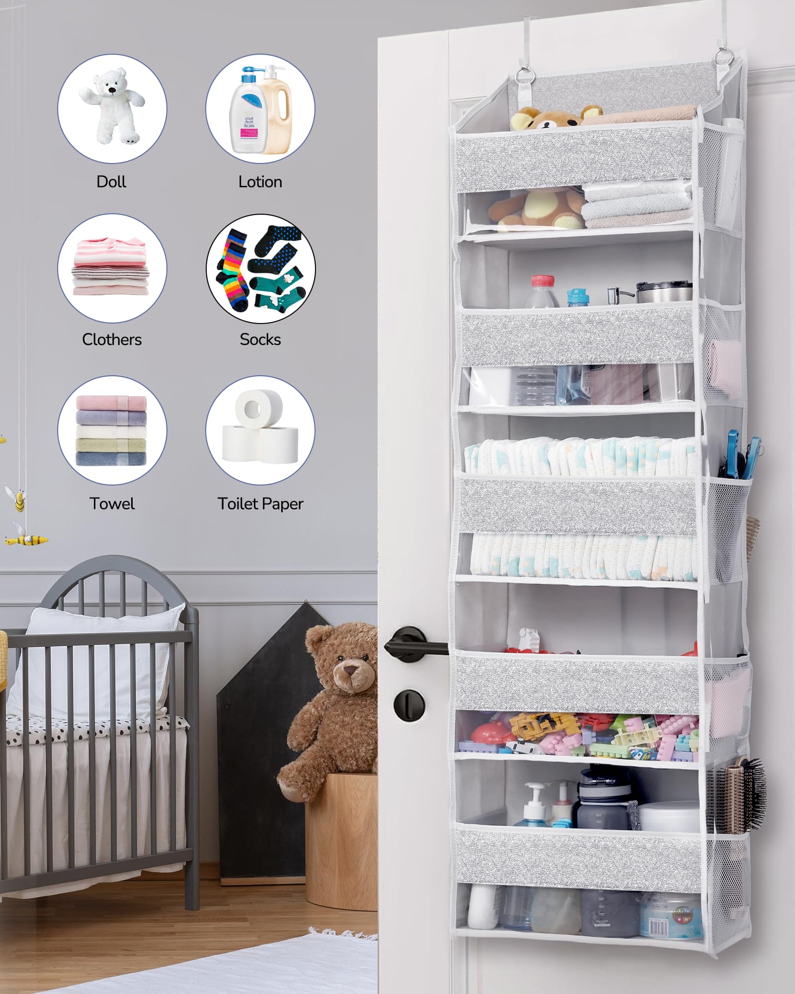 1 Pack Over Door Organizer with 5 Large Pockets 10 Mesh Side Pockets