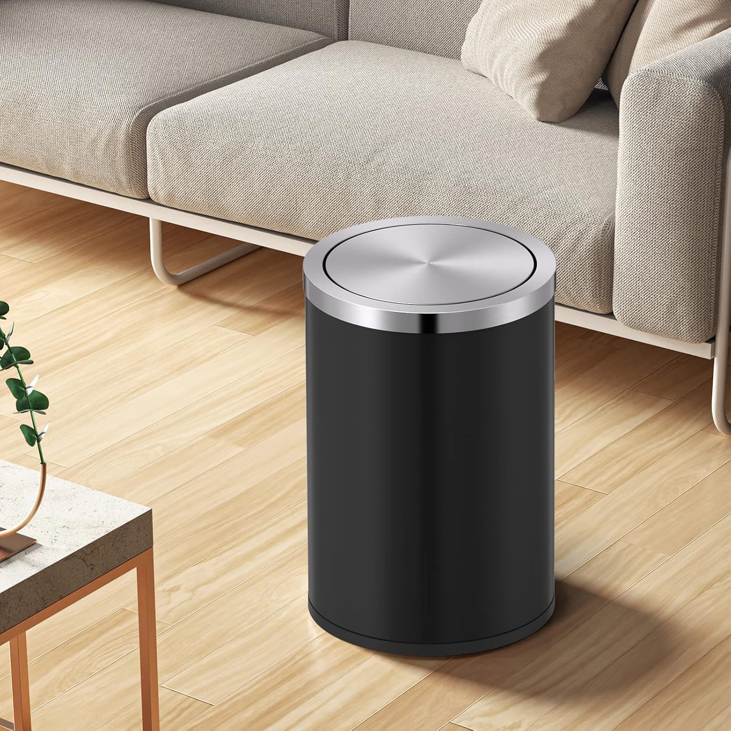 4 Gallons Matte Black Swing Lid Stainless Steel Trash Can