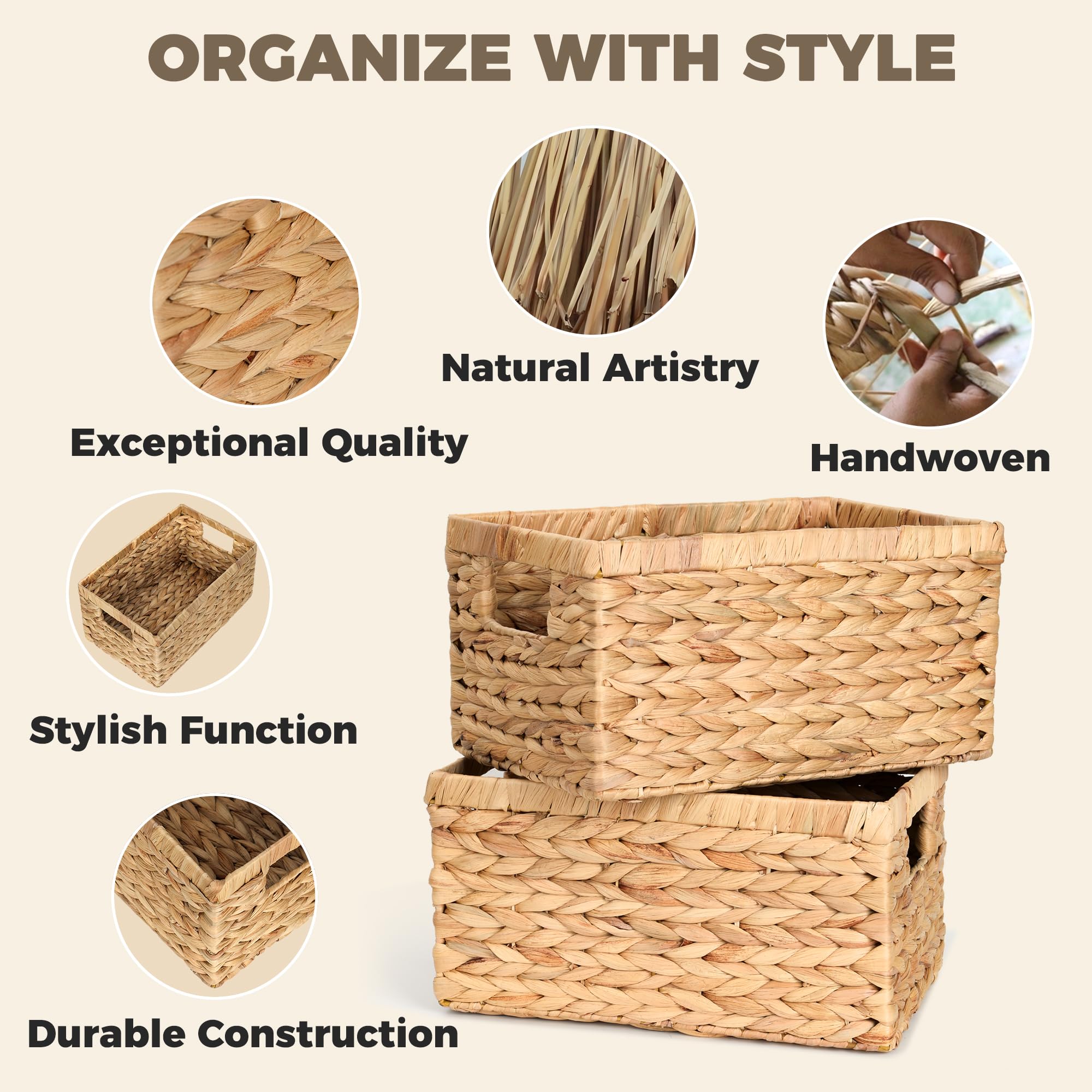 Set of 2 Wicker Shelf Storage Baskets for Organizing