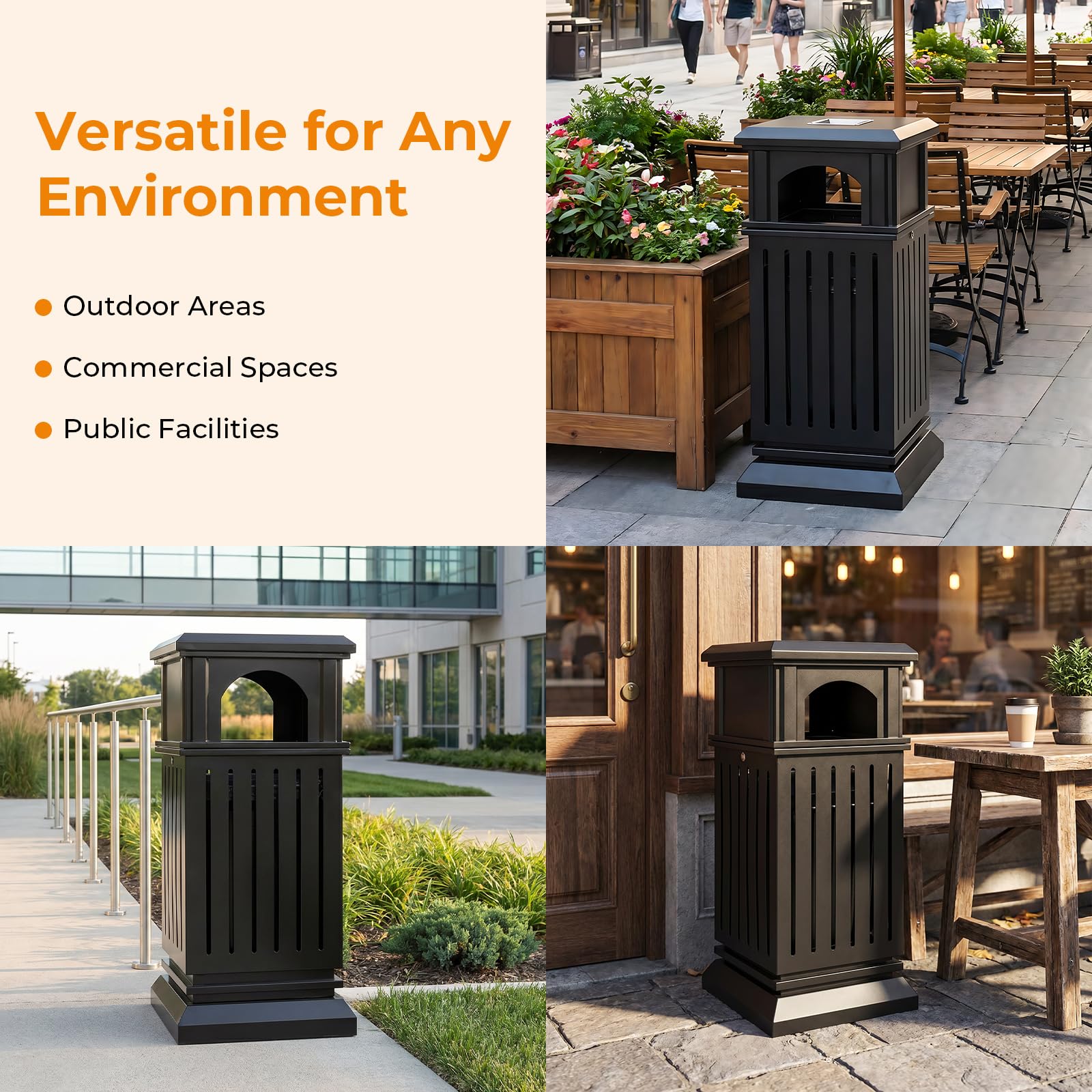 Commercial Outdoor Trash Can with Lid