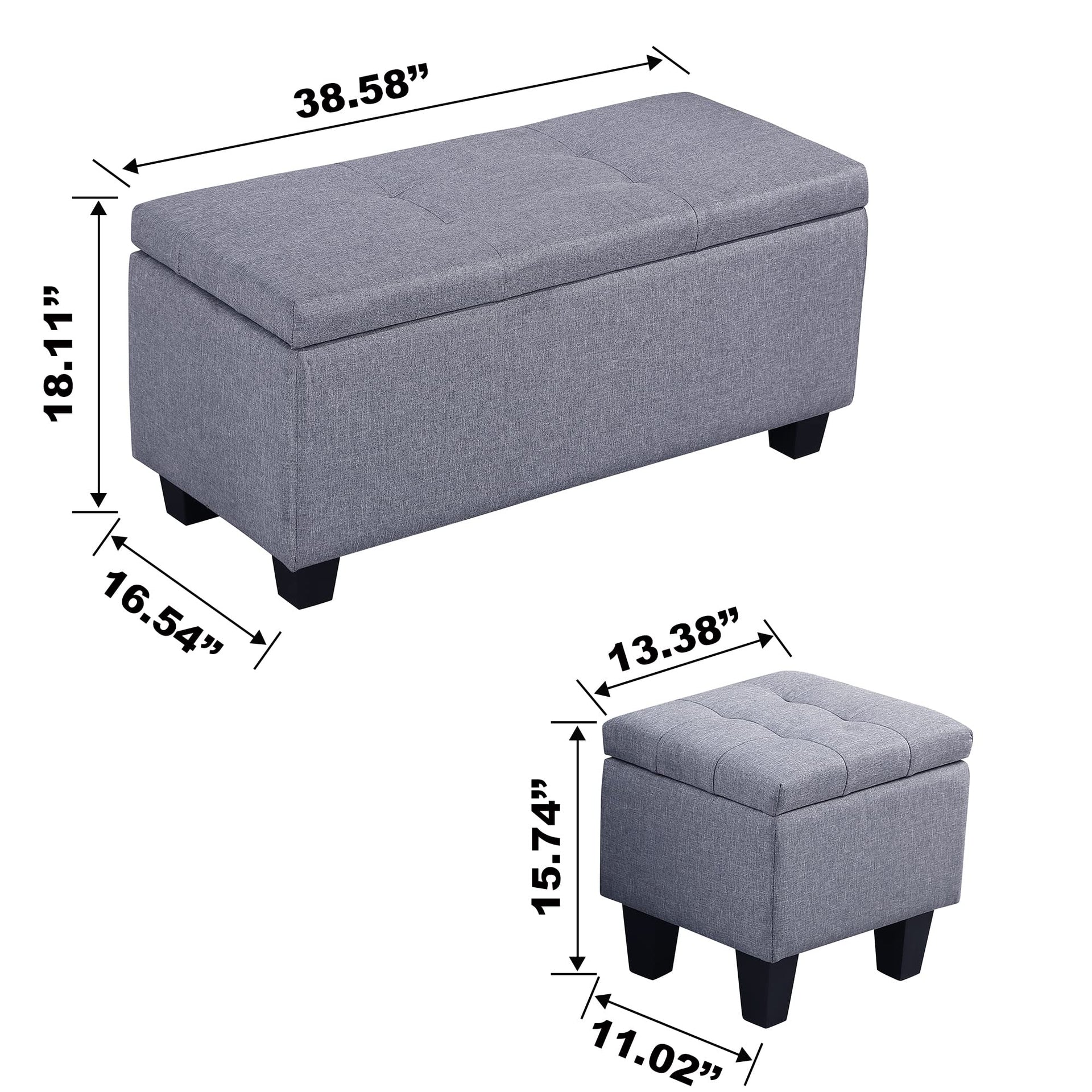 38'' Hinged Storage Ottoman w (3 Count)