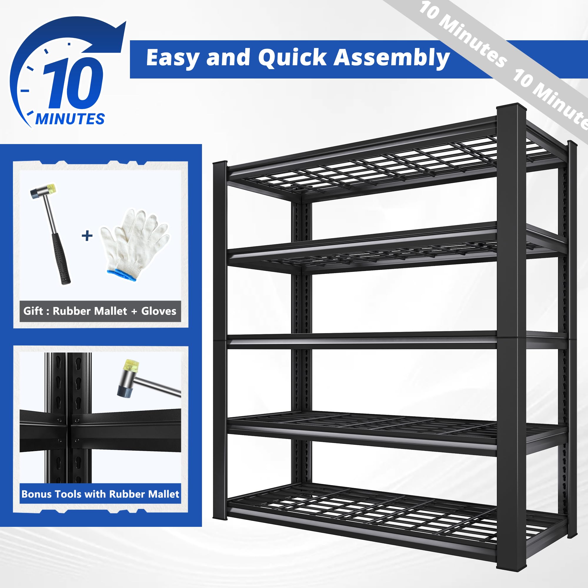 3010LBS Storage Shelves 72" H Garage Shelving Heavy Duty Metal Shelving 5 Tier Adjustable Metal Shelves for Storage for Kitchen Pantry Warehouse Basement 72" H x 35.5" W x 16" D (3 Count)