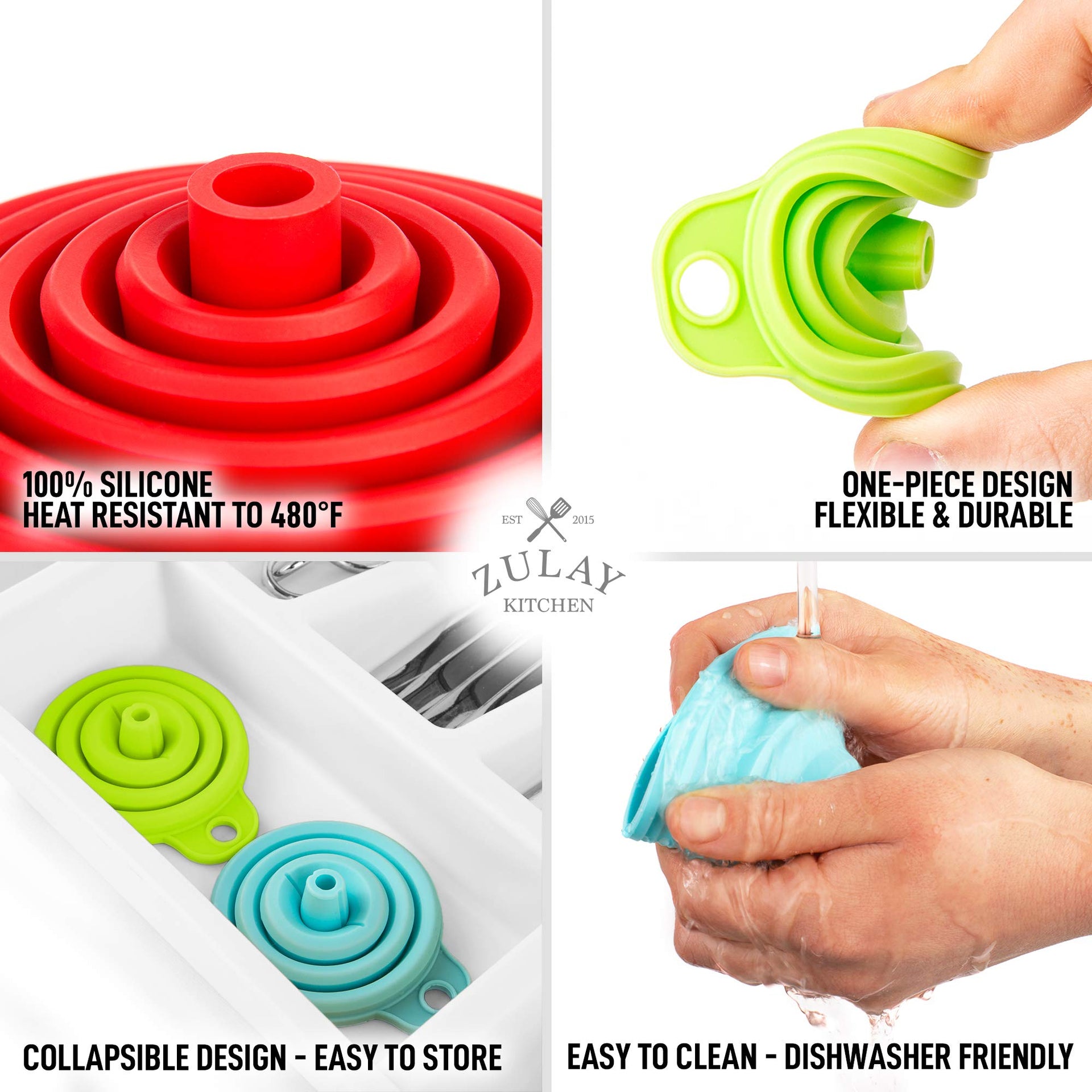 Silicone Collapsible Funnels for Kitchen (4 Count)