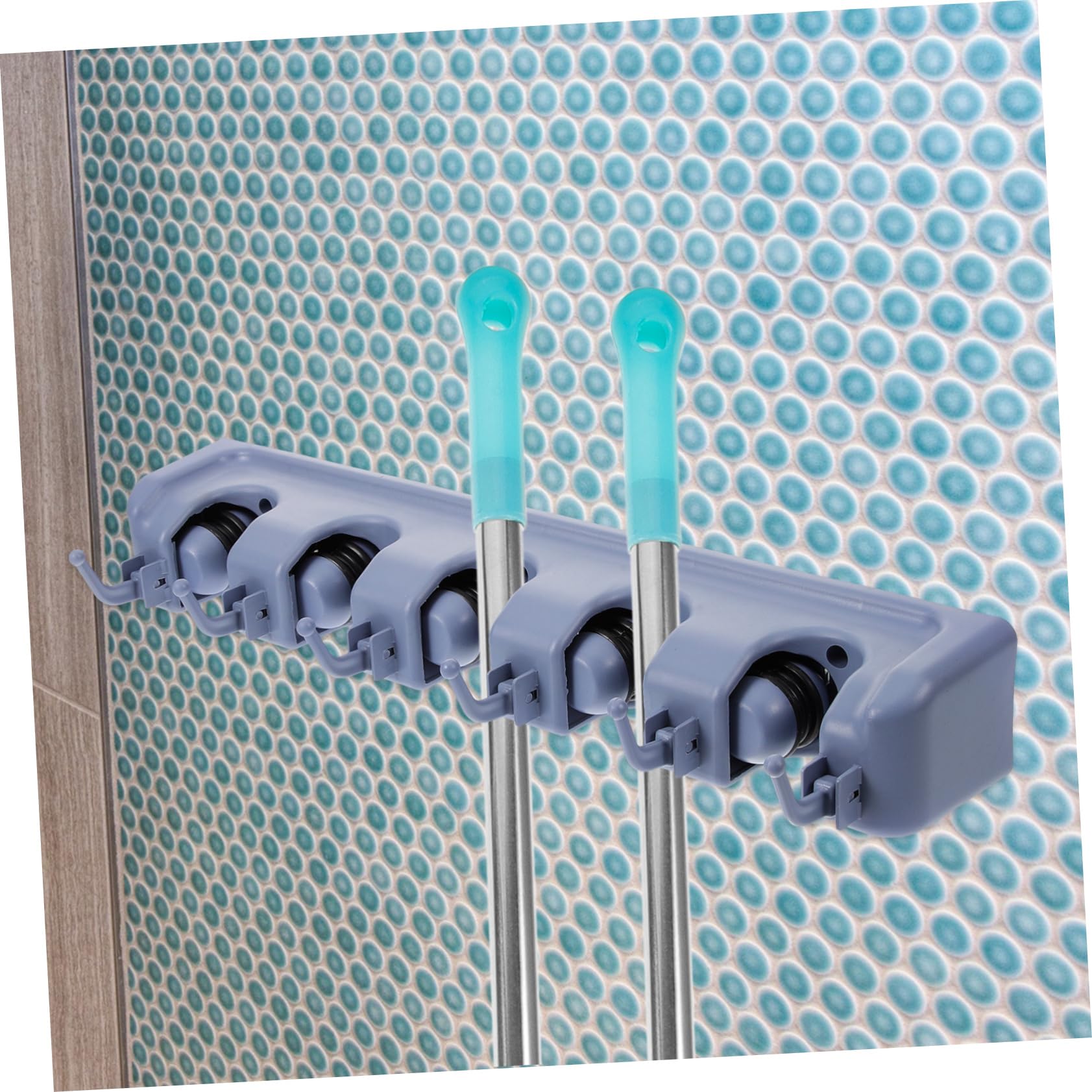 Multifunctional Wall Mounted Mop and Broom Rack Organizer with Positions and Hooks Easy Installation for Bathroom and Home Use Grey