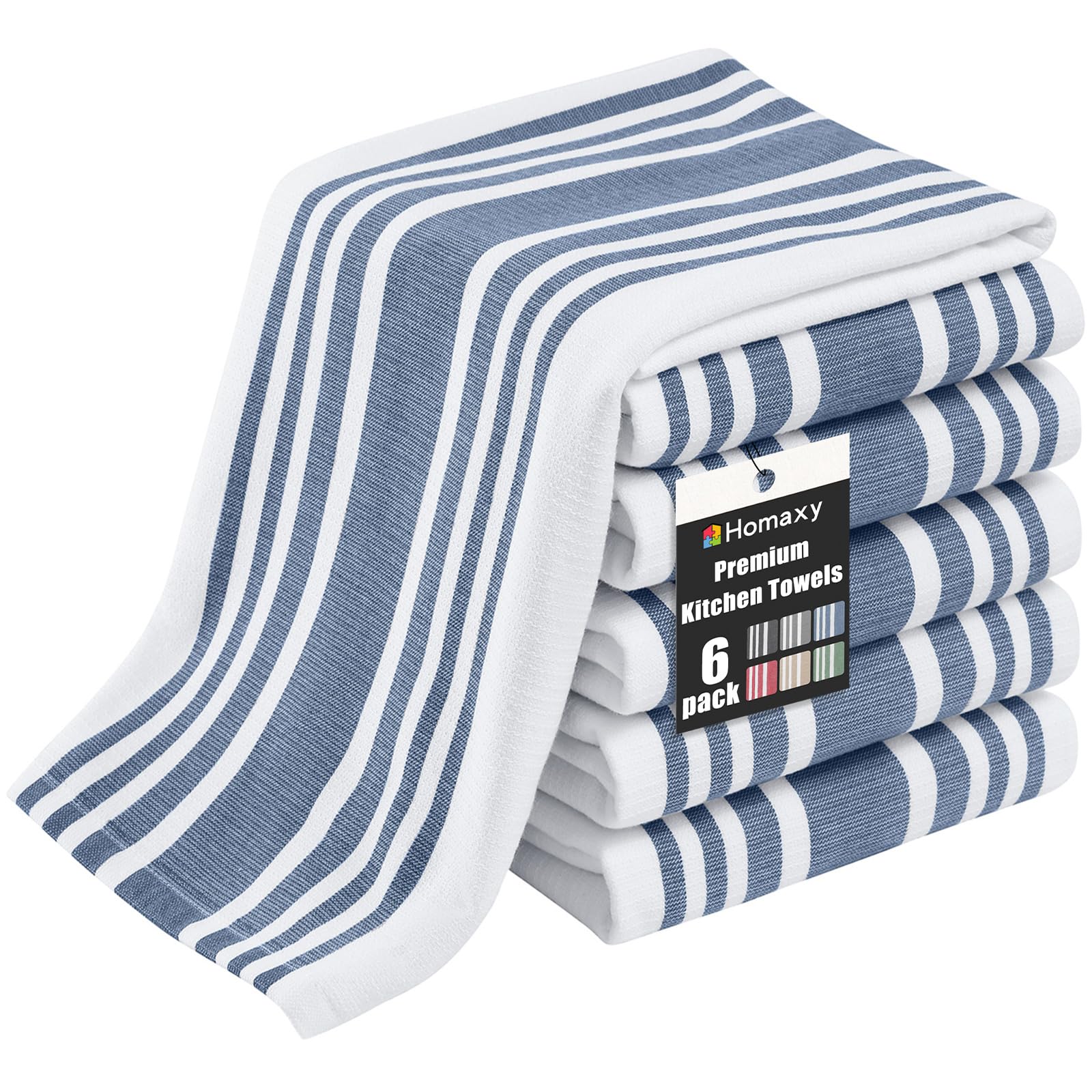 Premium Cotton Stripe Kitchen Towels 6 Pack (6 Count)