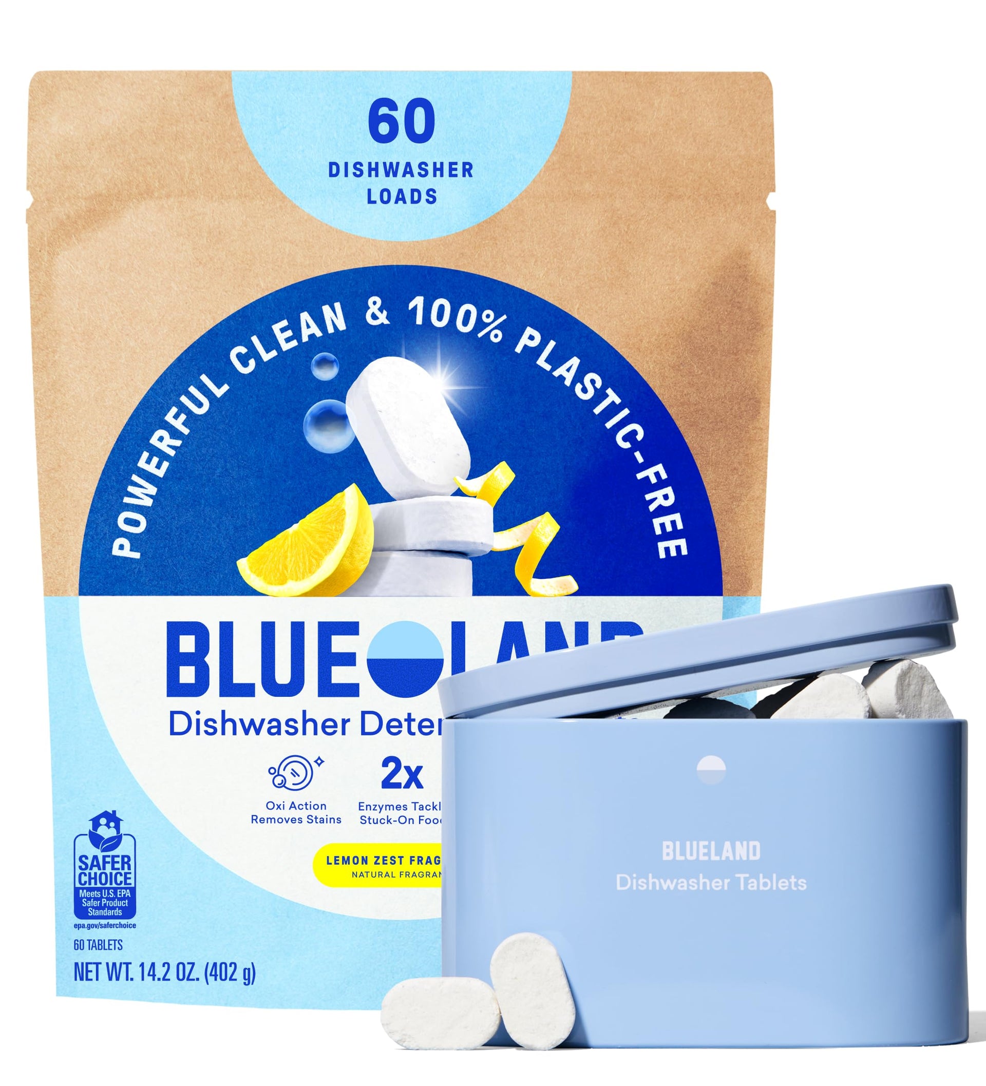 100% Plastic Free Dishwasher Detergent Tablets Set (61 Count)