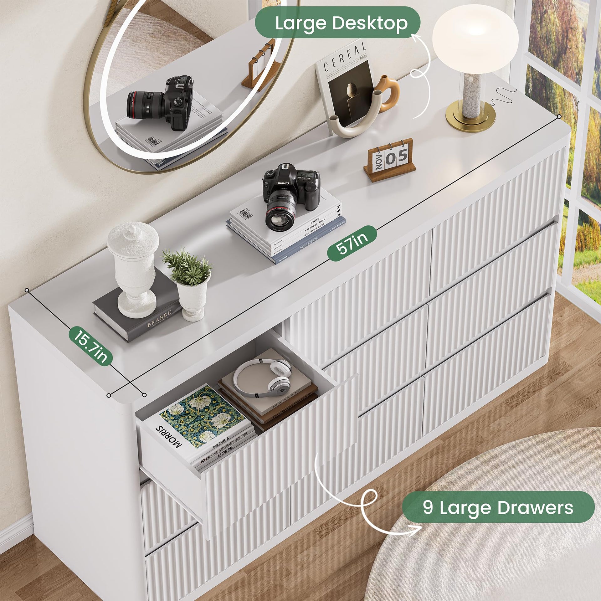 White 9 Drawers Dresser
