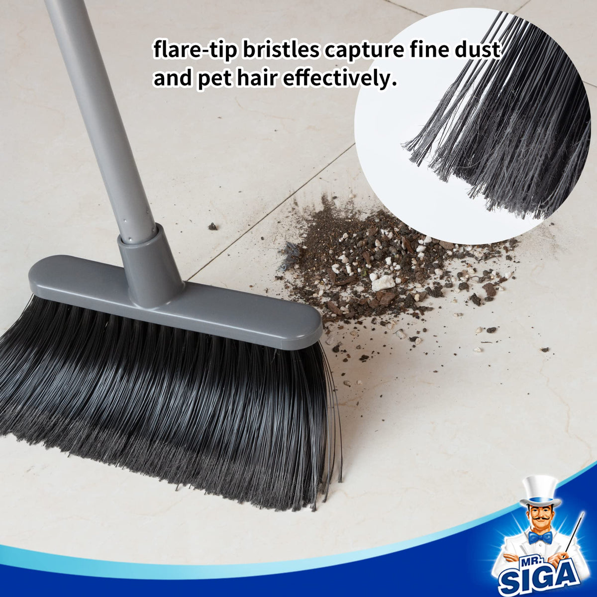 Broom and Dustpan Set with Adjustable Long Handle