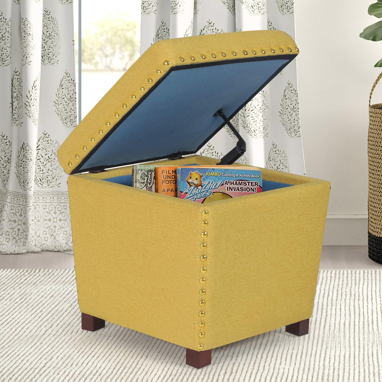 Square Storage Ottoman with Hinged Lid