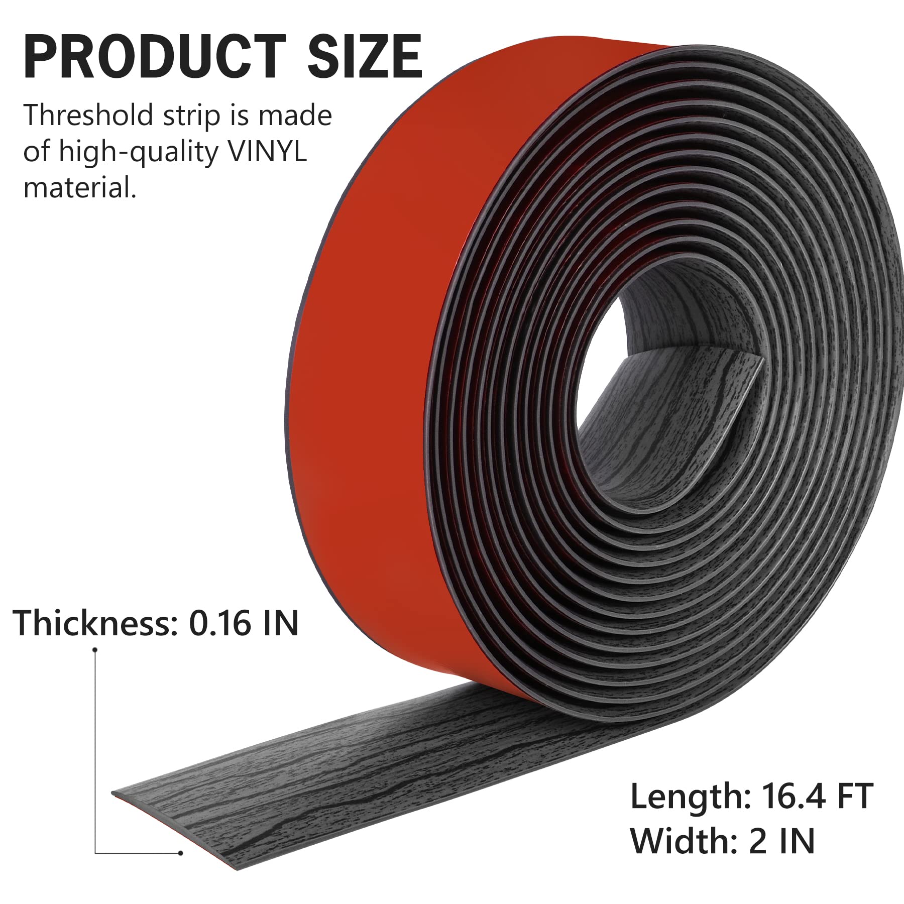 16.4Ft Floor Transition Strip Self Adhesive Vinyl Cover Floor Strip Flat Divider Transition Strip Wood Grain Design for Laminate Floor Gaps and Doorway Transitions (16.4 Foot)