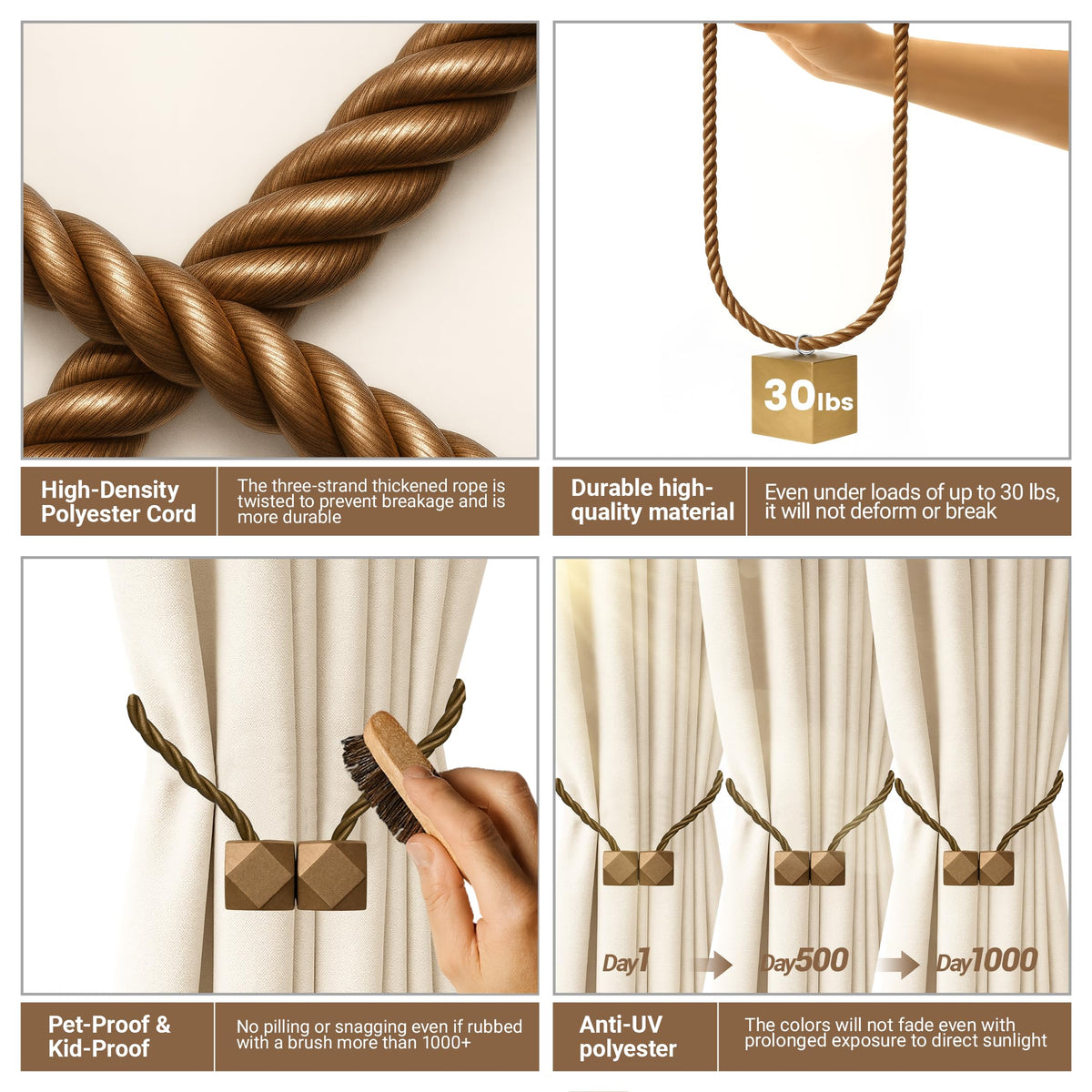 Magnetic Curtain Tiebacks Dark Brown 6pcs (6 Count)