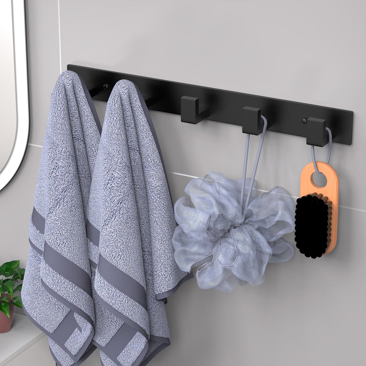 5 Hook Black Stainless Steel Wall