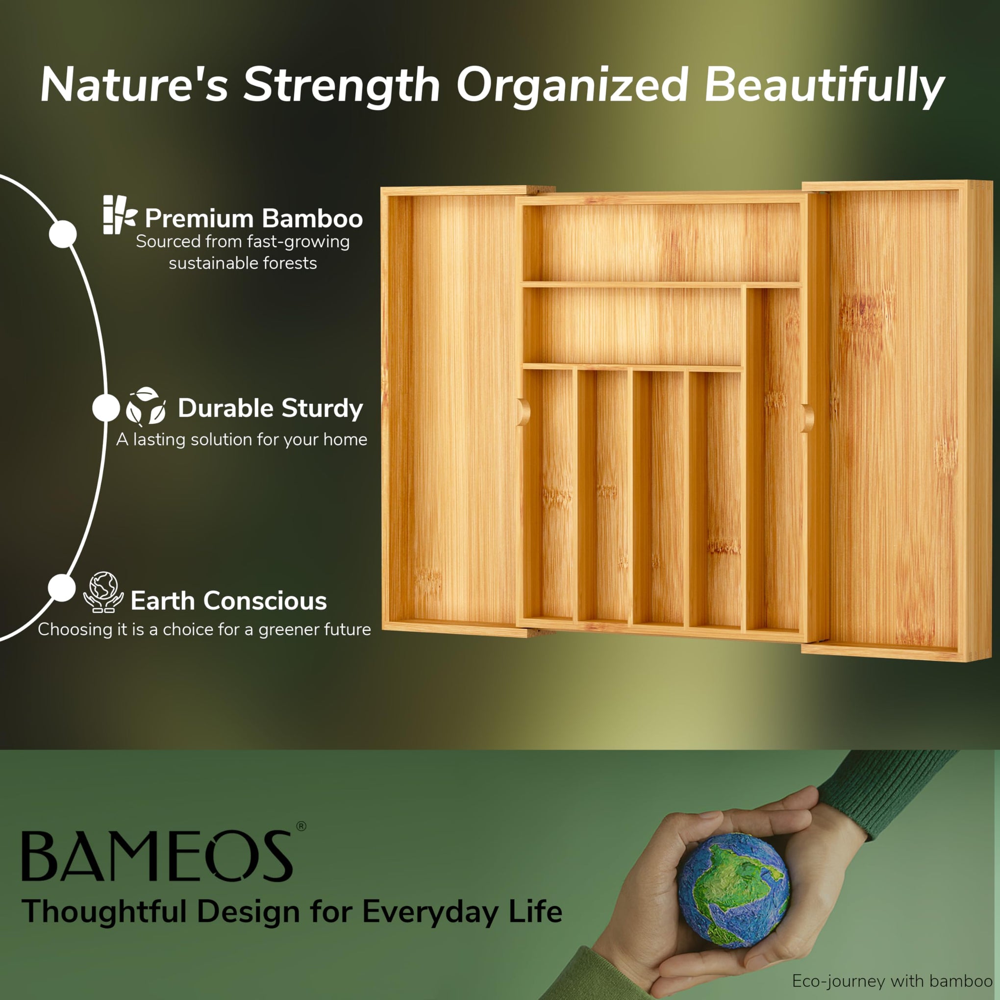 drawer organizer flatware organizer cutlery tray silverware organizer expandable adjustable bamboo drawer organizer kitchen bathroom