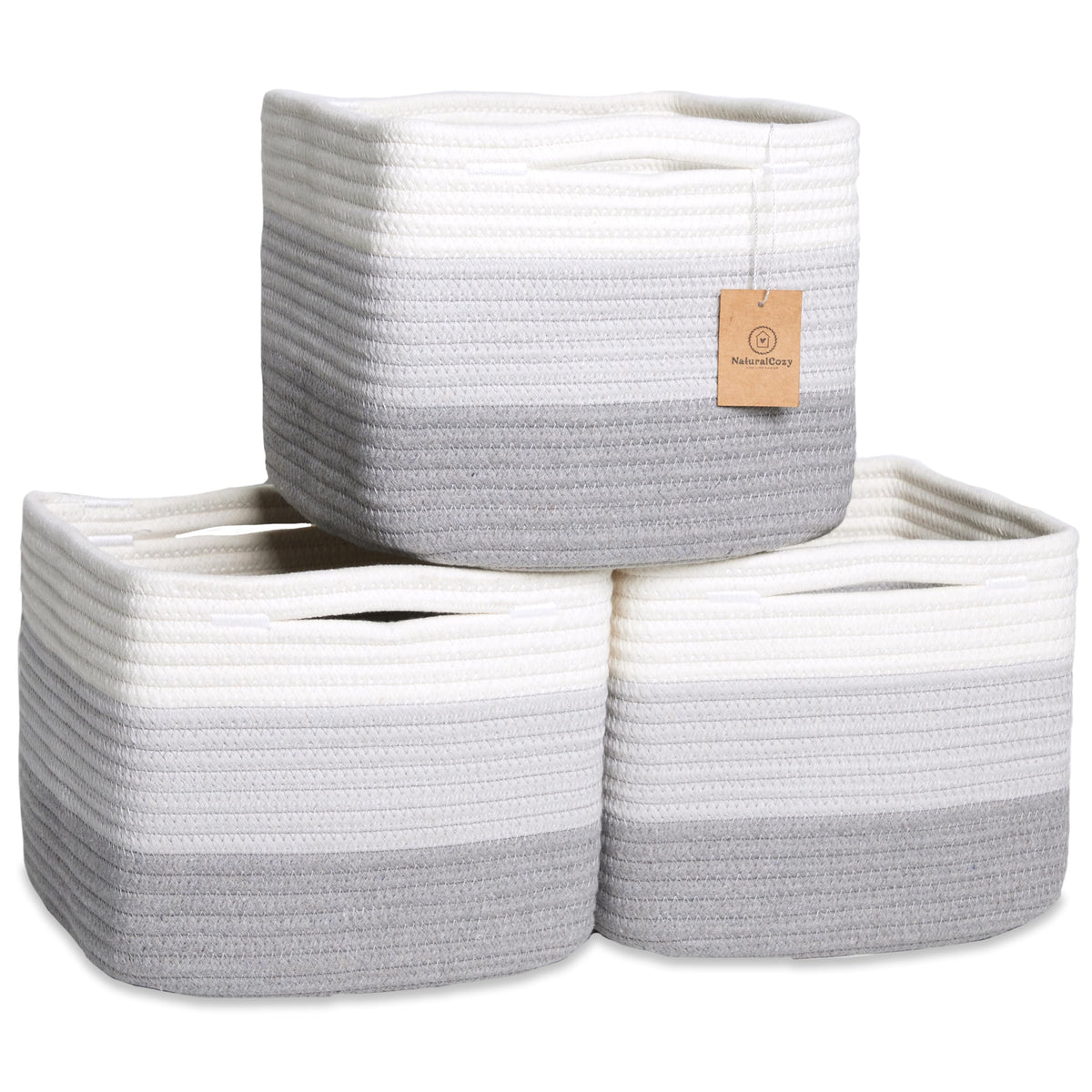 Storage Cubes 9”x9”x7”Cotton Rope Woven Baskets for Organizing 3 (3 Count)