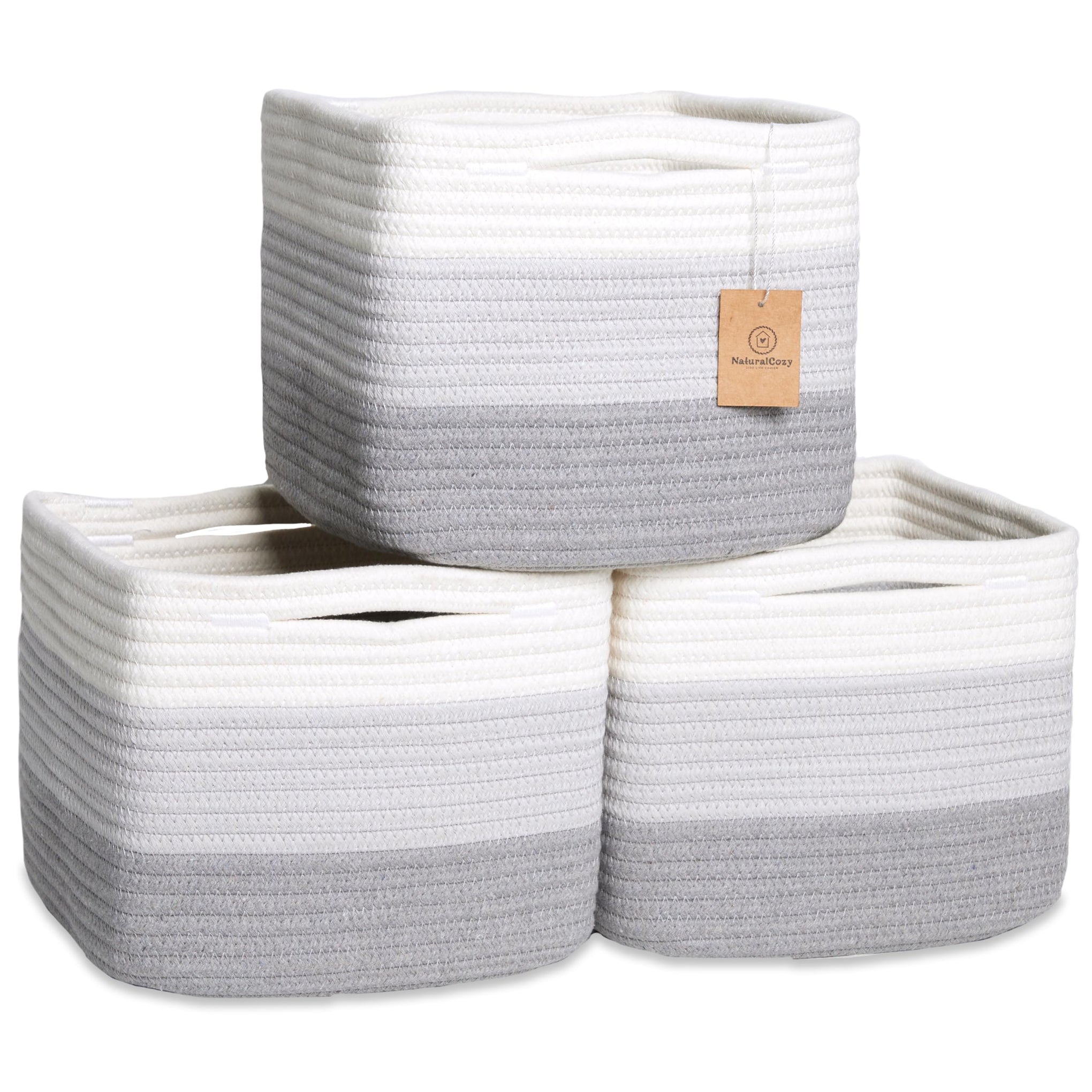 Storage Cubes 9”x9”x7”Cotton Rope Woven Baskets for Organizing 3 (3 Count)