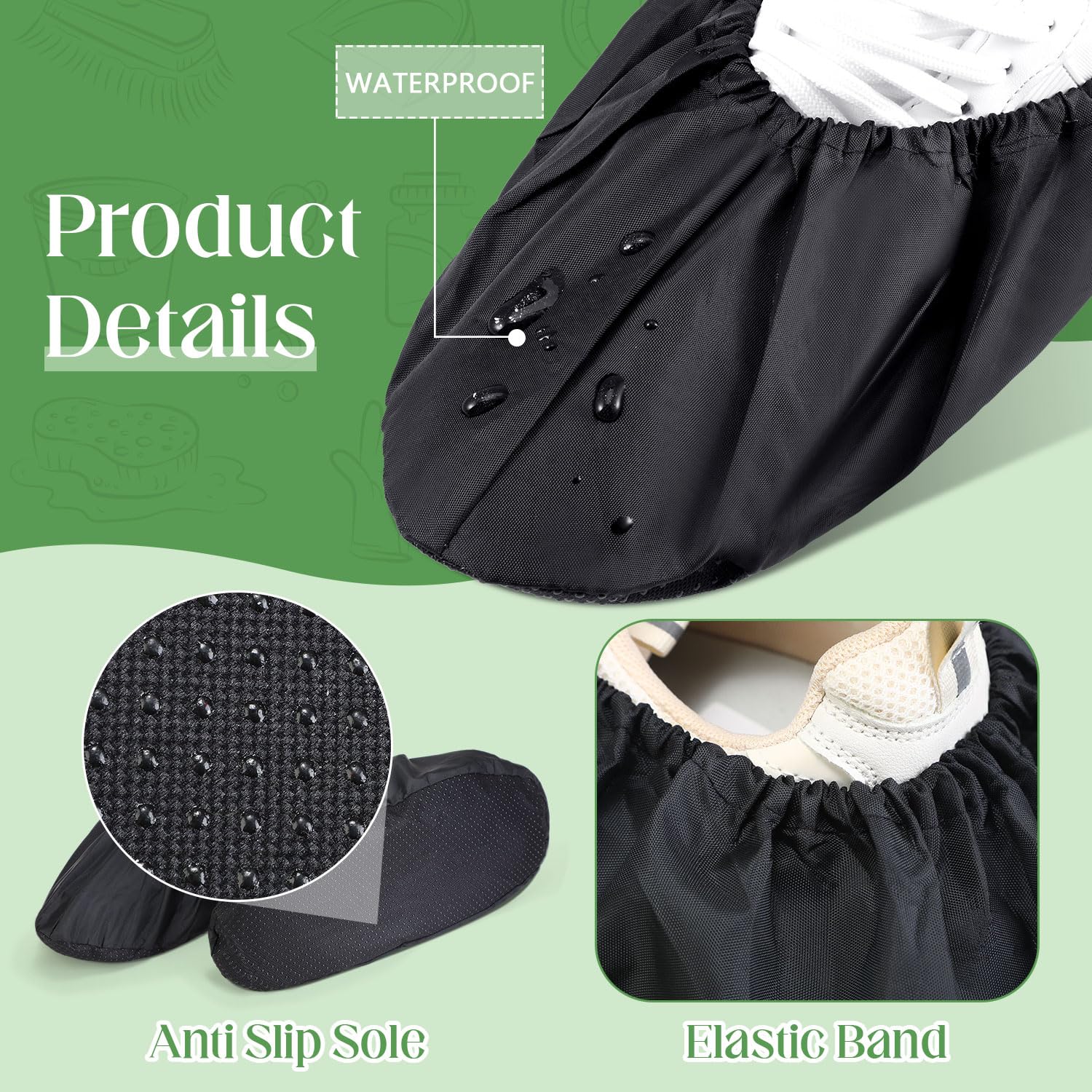 8 Pairs Non Slip Reusable Shoe Covers Waterproof Boot Covers for Household Carpet Floor Protection Machine Washable (8 Count)