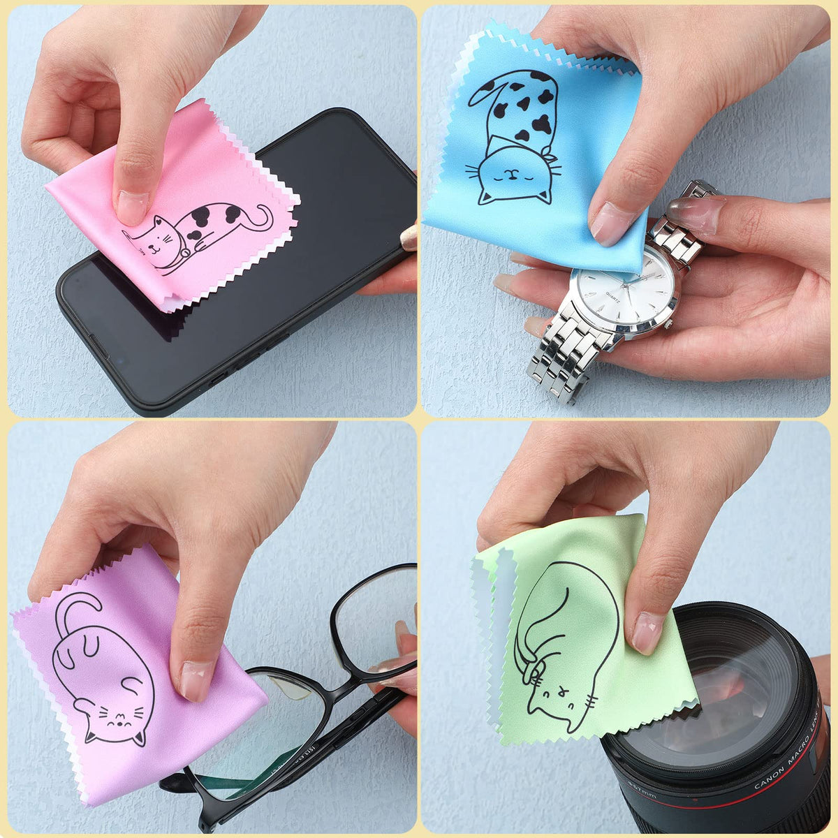 20 Pcs Microfiber Cleaning Cloth Cute Kitty Cat Design Microfiber Cloth Gift Soft Multicolor Glasses Cleaner for Eyeglasses Camera Lens Cell Phone Screens Glasses