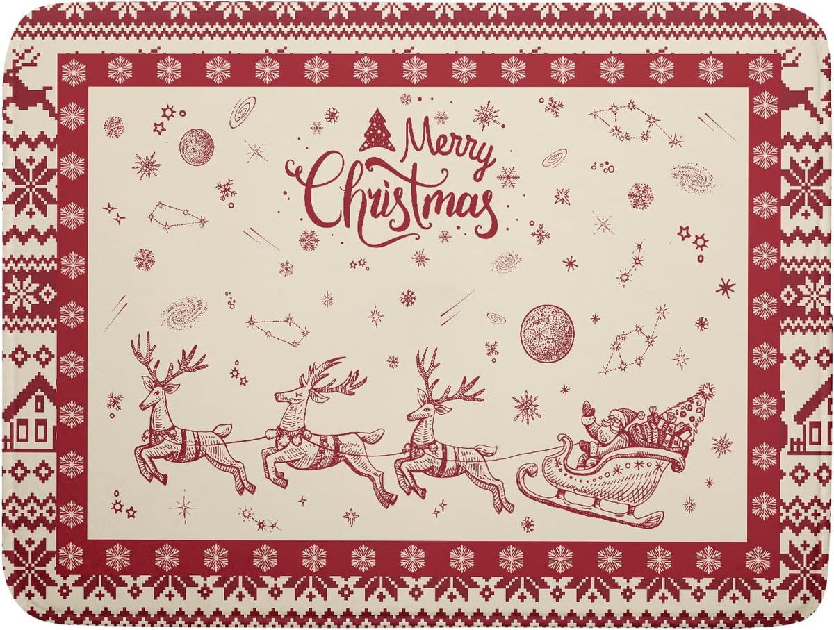 Christmas Moose Dish Drying Mat 18x24 for Winter Santa Claus Kitchen Counter Decor Absorbent Reversible Microfiber Deers Animal Dishes Pad Dish Drainer Rack Mats Kitchen Accessories