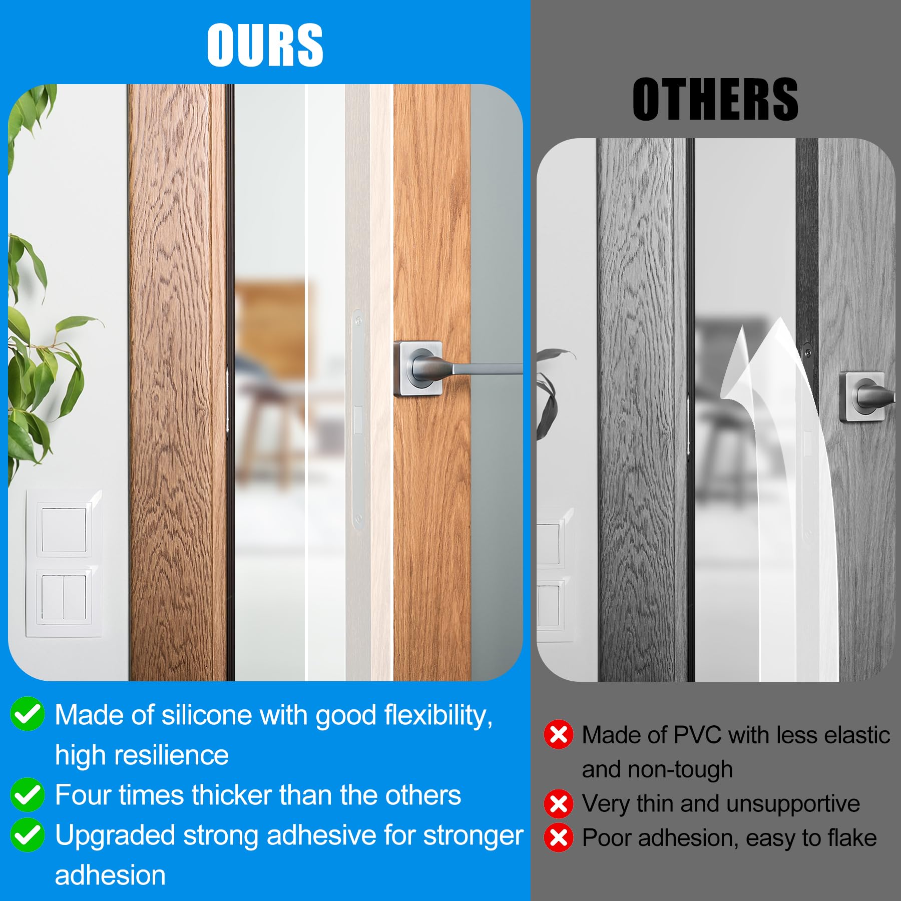 Draft Seal Tape for Doors and Windows 2 in x 20 Ft Silicone Weather Stripping Extra Thick 2mm Door Seal Strip with Strong Adhesive Draft Insulation Stopper Side Seal (20 Foot)