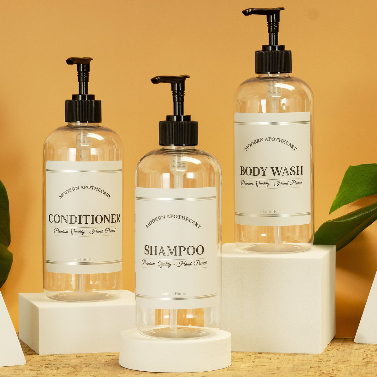 Clear Refillable Shampoo and Conditioner Bottles (3 Count)